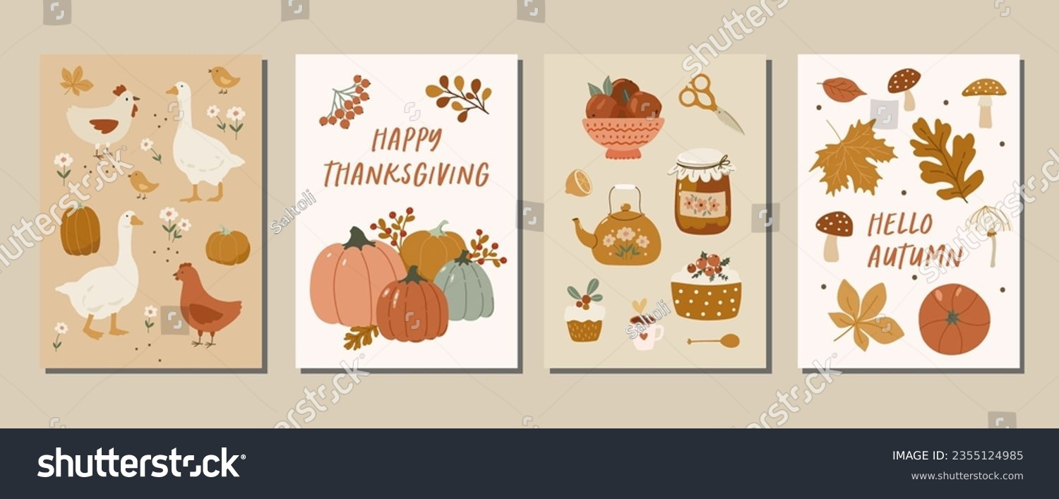 Collection Thanksgiving Greeting Cards Posters Hand Stock Vector regarding Thanksgiving Cards Clipart