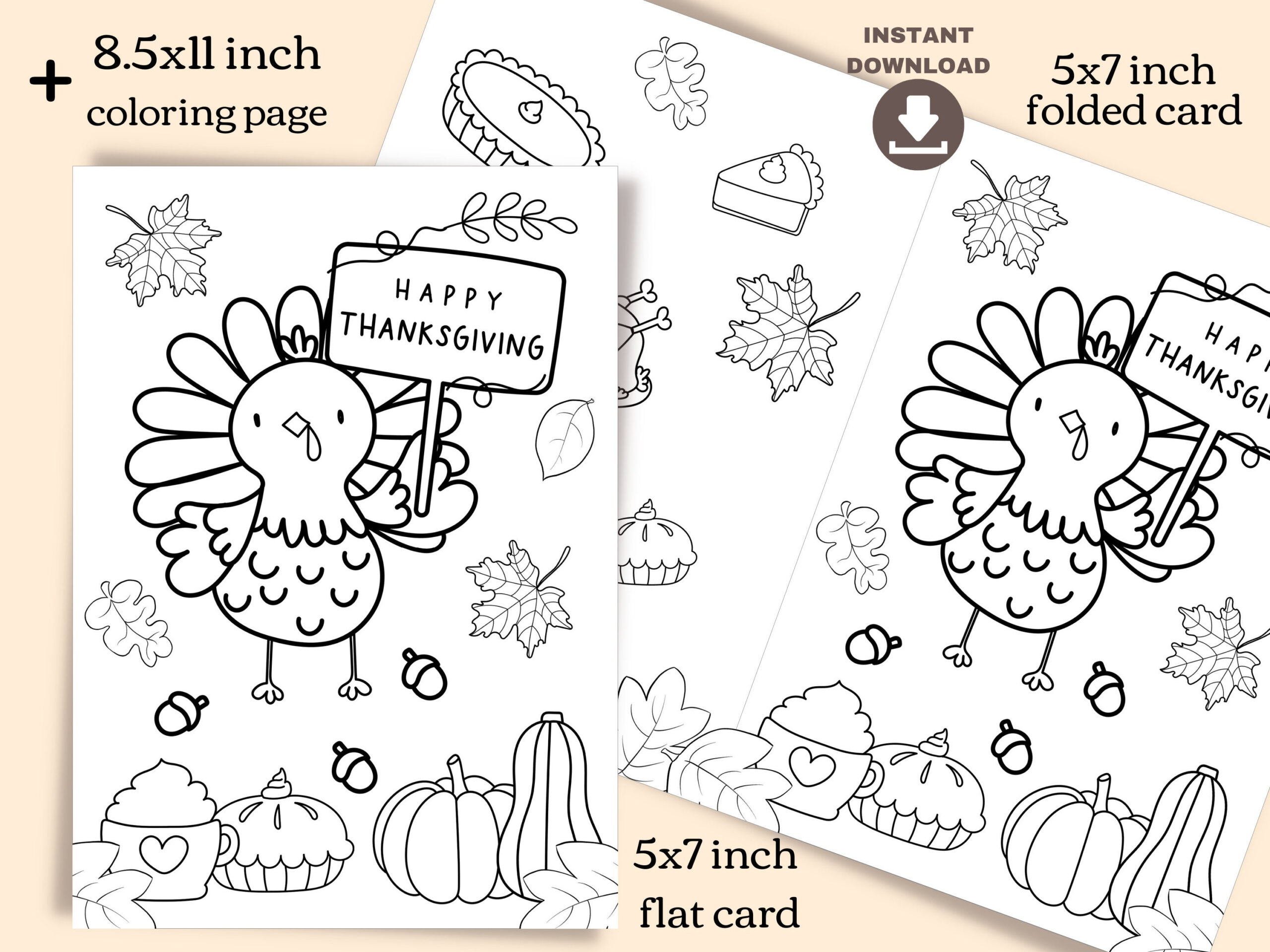 Cute Thanksgiving Turkey Coloring Card And Coloring Page For Kids for Printable Thanksgiving Cards For Preschoolers