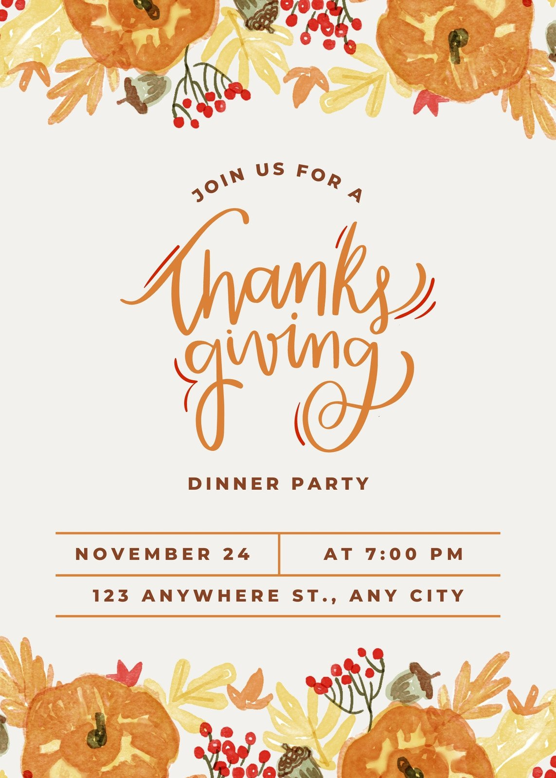 Design And Print Portrait Thanksgiving Invitations | Canva for Thanksgiving Invitation Cards