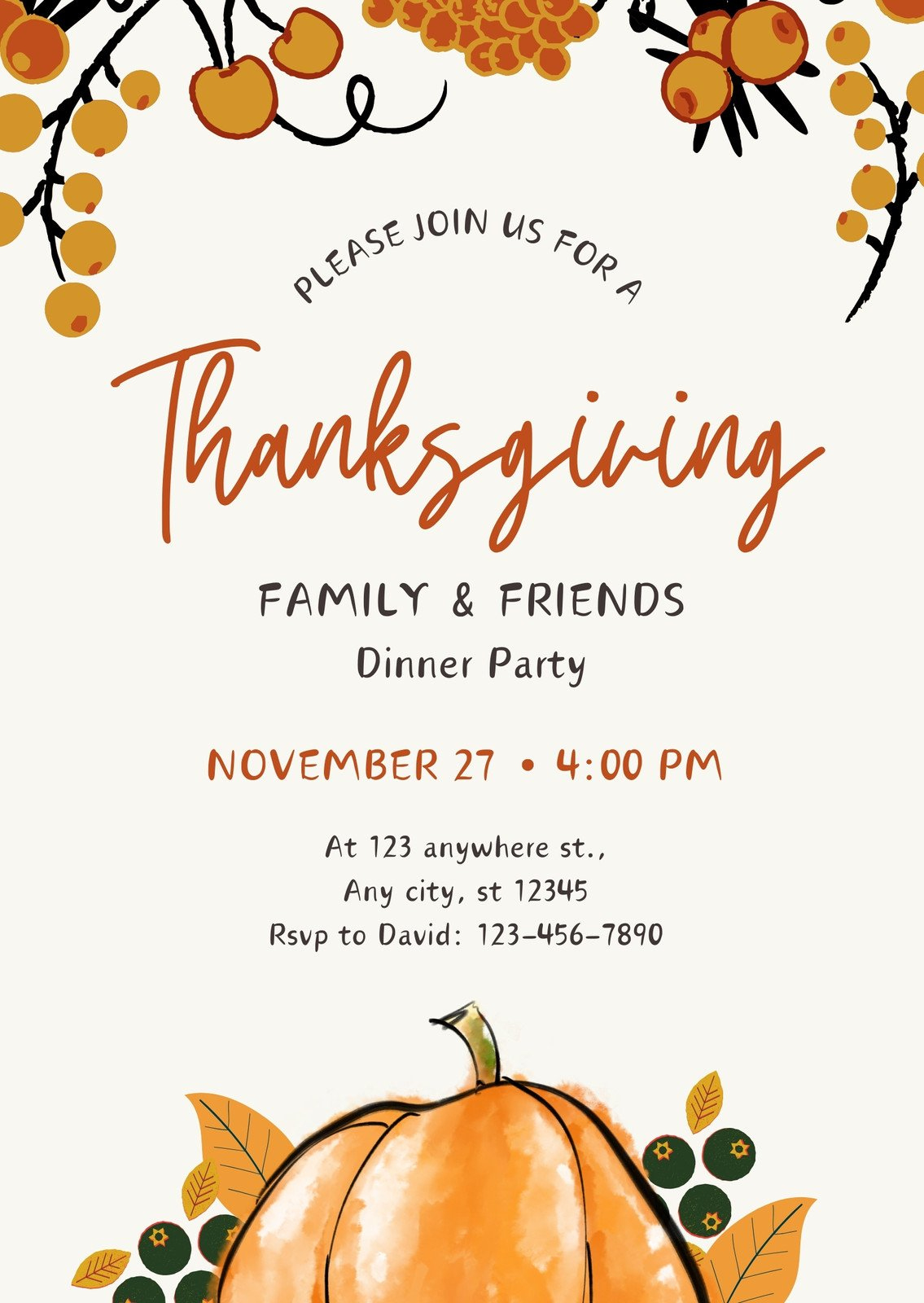 Design And Print Portrait Thanksgiving Invitations | Canva for Thanksgiving Invitation Cards