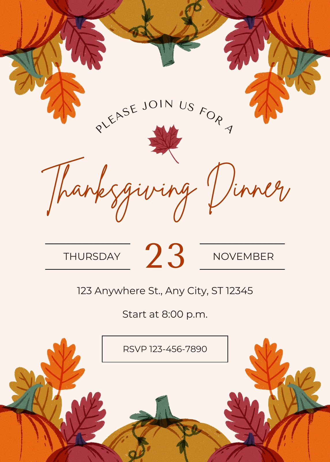 Design And Print Portrait Thanksgiving Invitations | Canva intended for Thanksgiving Dinner Invitation Cards