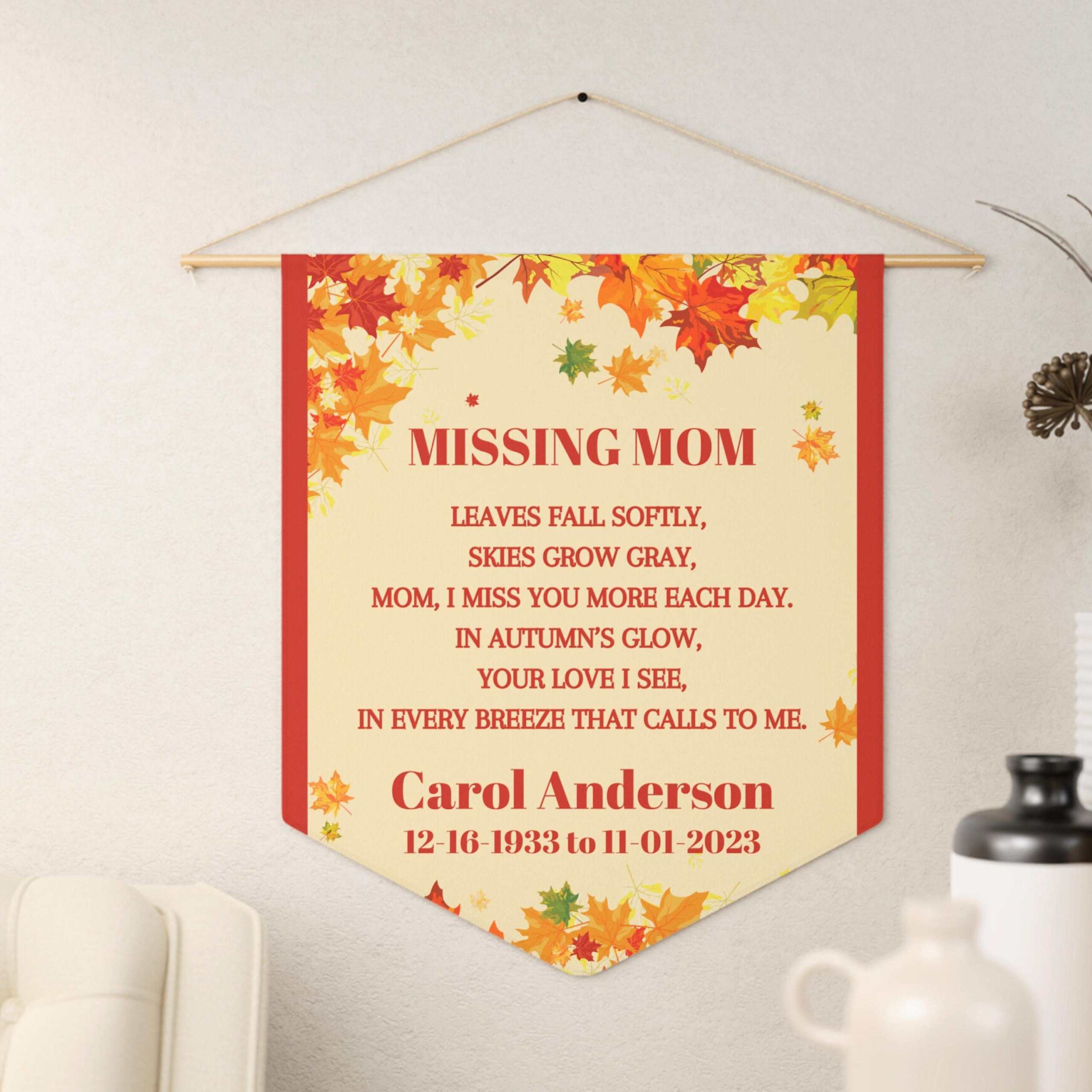 Fall Mom Memorial Gift, Personalized Autumn Leaves Banner, Missing throughout Thanksgiving Cards For Mother