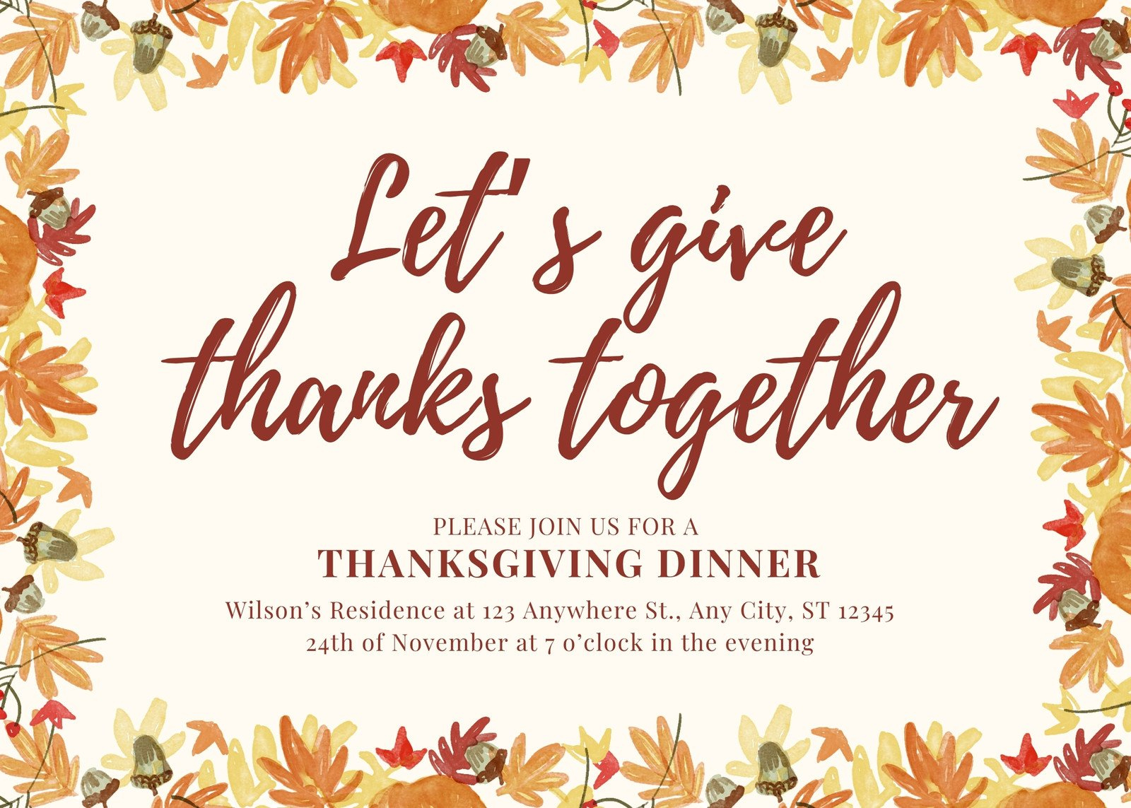 Free Custom Printable Thanksgiving Invitation Templates | Canva intended for Thanksgiving Evite Cards