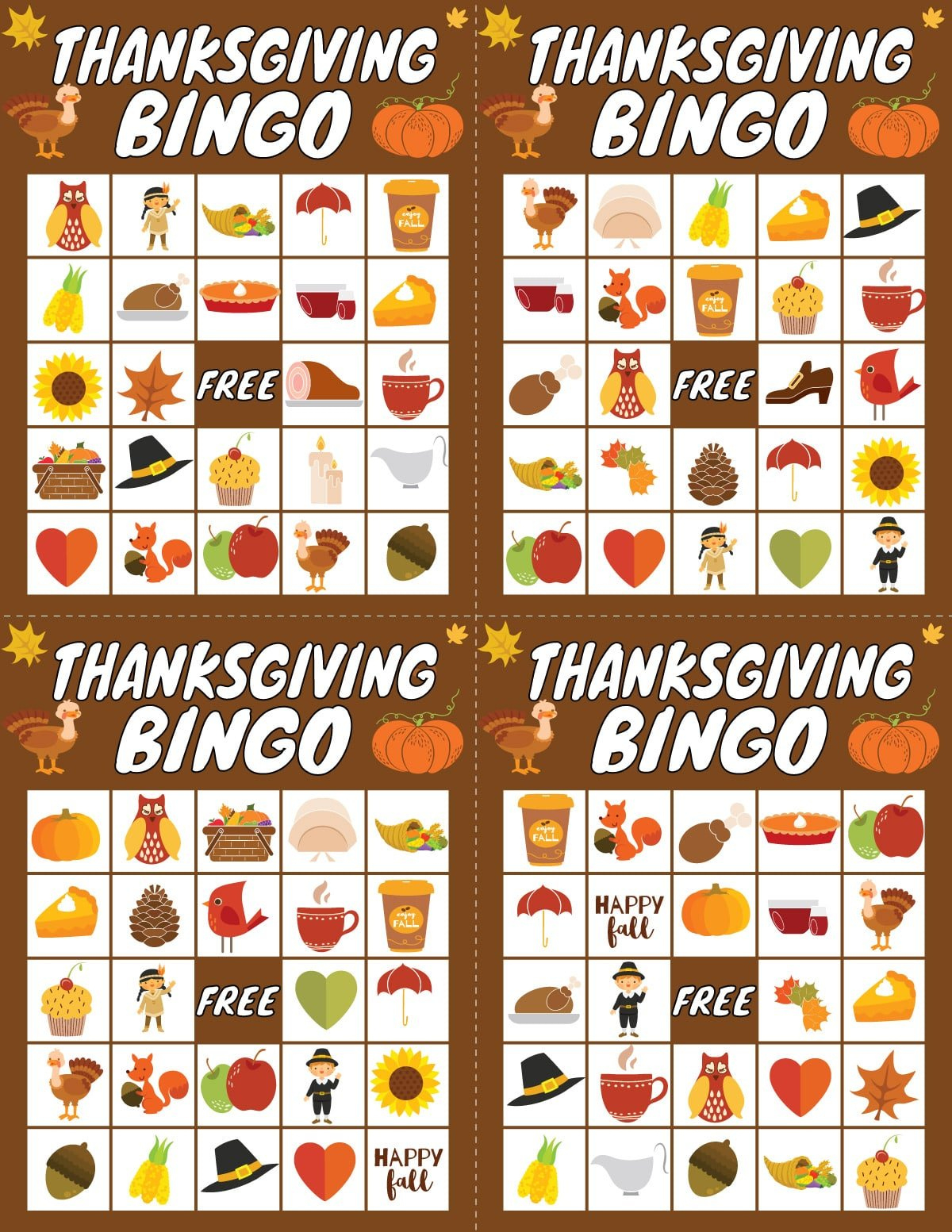 Free Printable Thanksgiving Bingo Game (20 Cards) - Play Party Plan for Free Printable Thanksgiving Bingo Cards