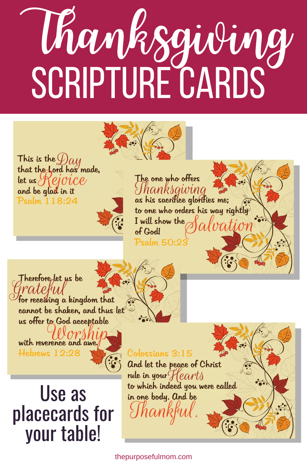 Free Printable Thanksgiving Scripture Place Cards | Thanksgiving for Cards Verses For Thanksgiving