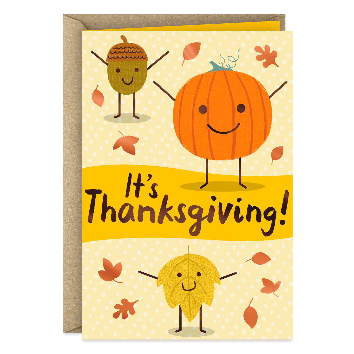 Fun And Happy Pumpkin, Acorn And Leaf Thanksgiving Card - Greeting for Free Thanksgiving Cards From Hallmark