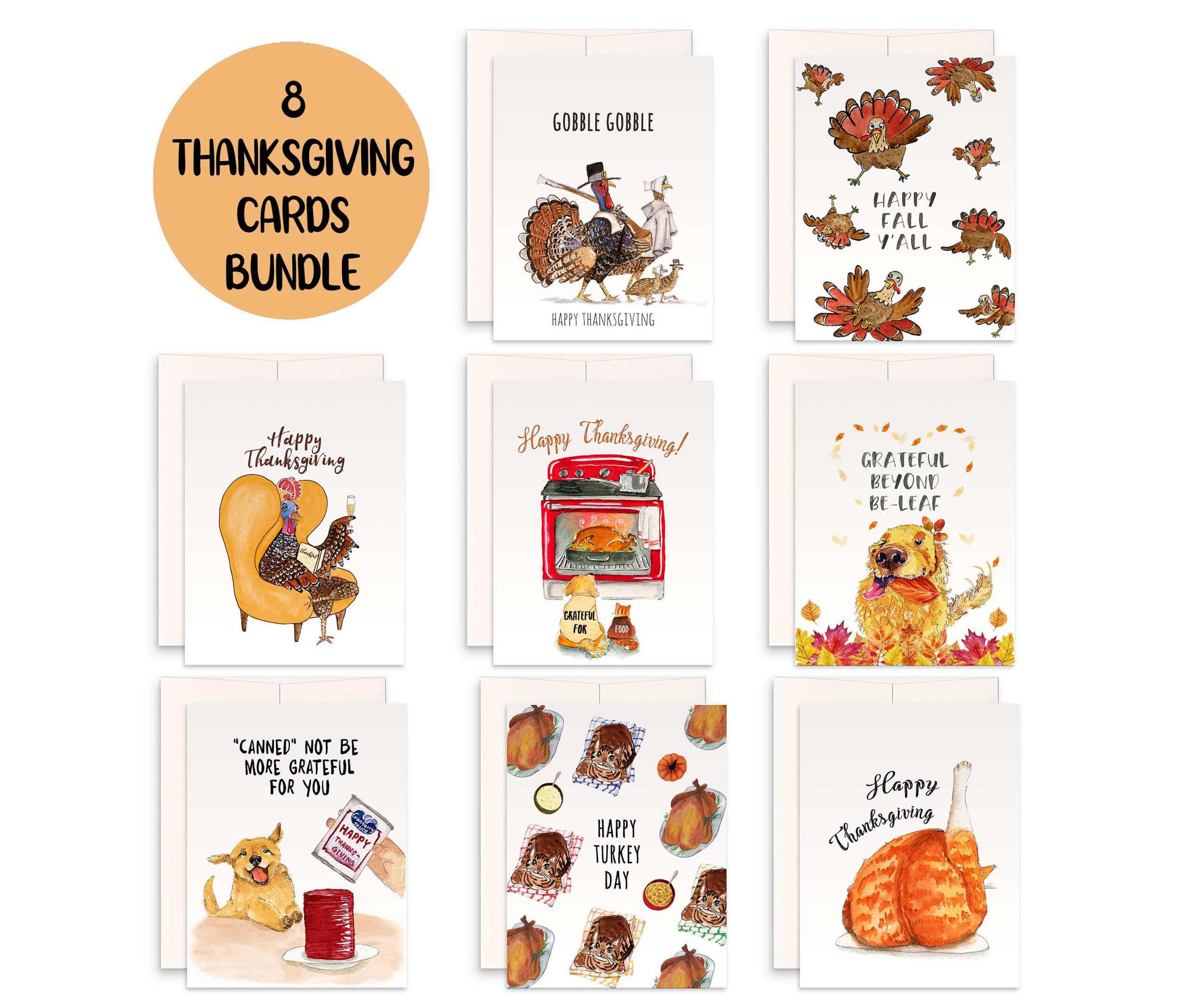 Funny Thanksgiving Cards Set Turkey Dog Cat Holiday Cards For for Happy Thanksgiving Cards Funny