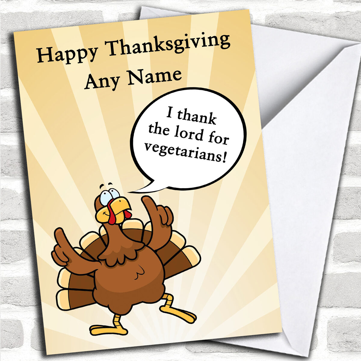 Funny Turkey Thank The Lord Personalised Thanksgiving Card regarding Personalised Thanksgiving Cards