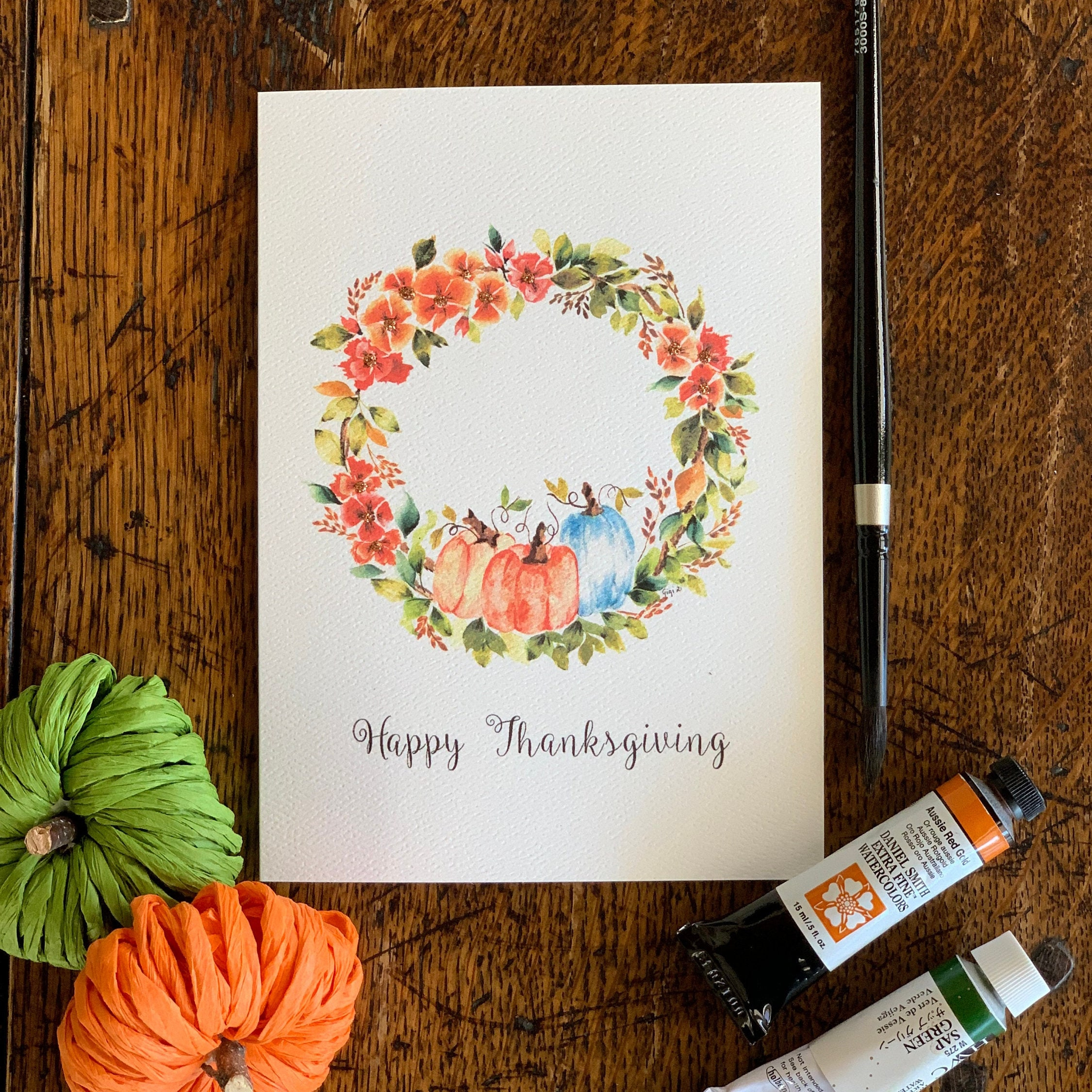 Hand Made Thanksgiving Watercolor Floral Card - Etsy for Watercolor Thanksgiving Cards