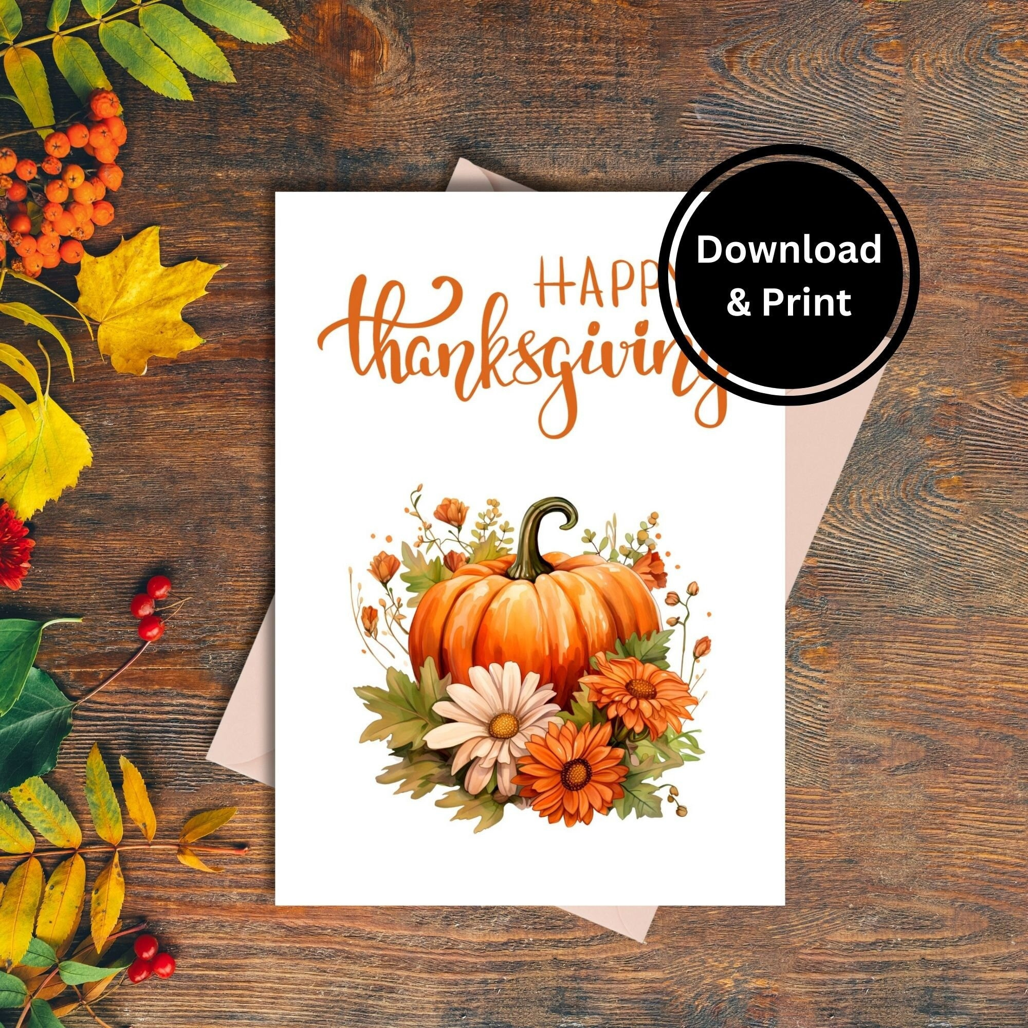 Happy Thanksgiving Card, Instant Download Pdf, Printable Greeting intended for Download Thanksgiving Cards