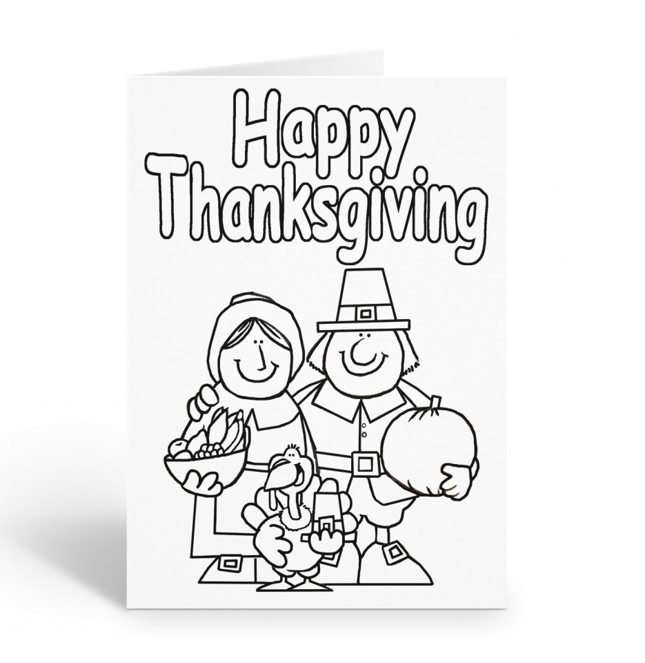 Happy Thanksgiving Children&amp;#039;S Color In Card Set - Kid&amp;#039;S Coloring in Thanksgiving Day Cards to Color