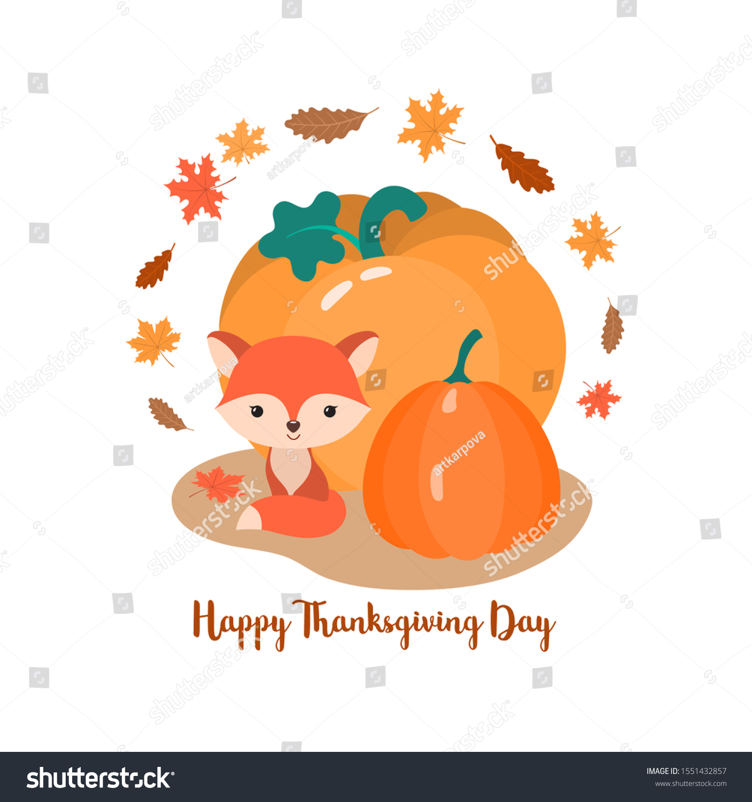 Happy Thanksgiving Day Card Cute Fox Stock Vector (Royalty Free with Cute Happy Thanksgiving Cards