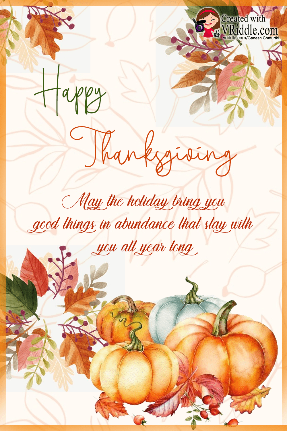 Happy Thanksgiving Greeting Card With Orange Pumpkins And Autumn for Business Thanksgiving Greeting Cards