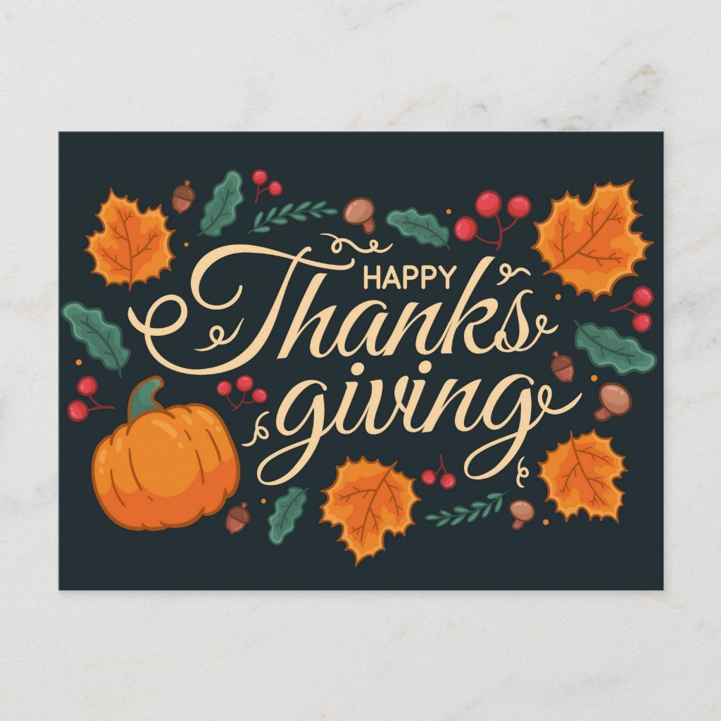 Happy Thanksgiving Postcard | Zazzle pertaining to Thanksgiving Cards Minted