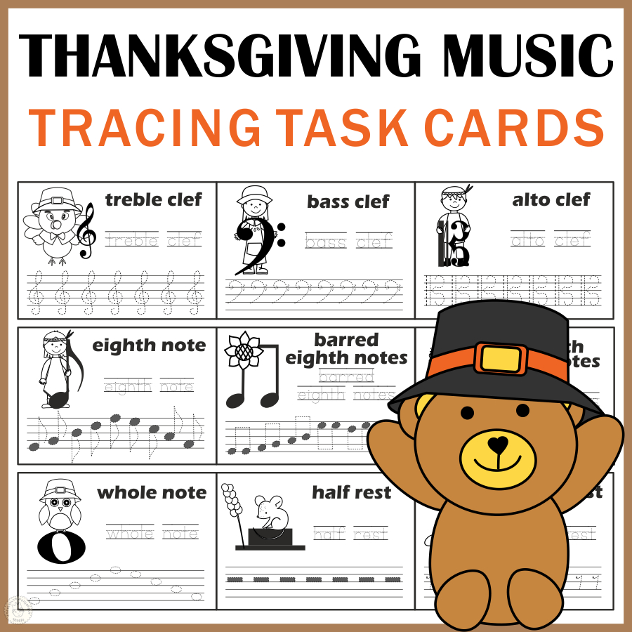 Music Tracing Task Cards For Thanksgiving for Musical Thanksgiving Cards