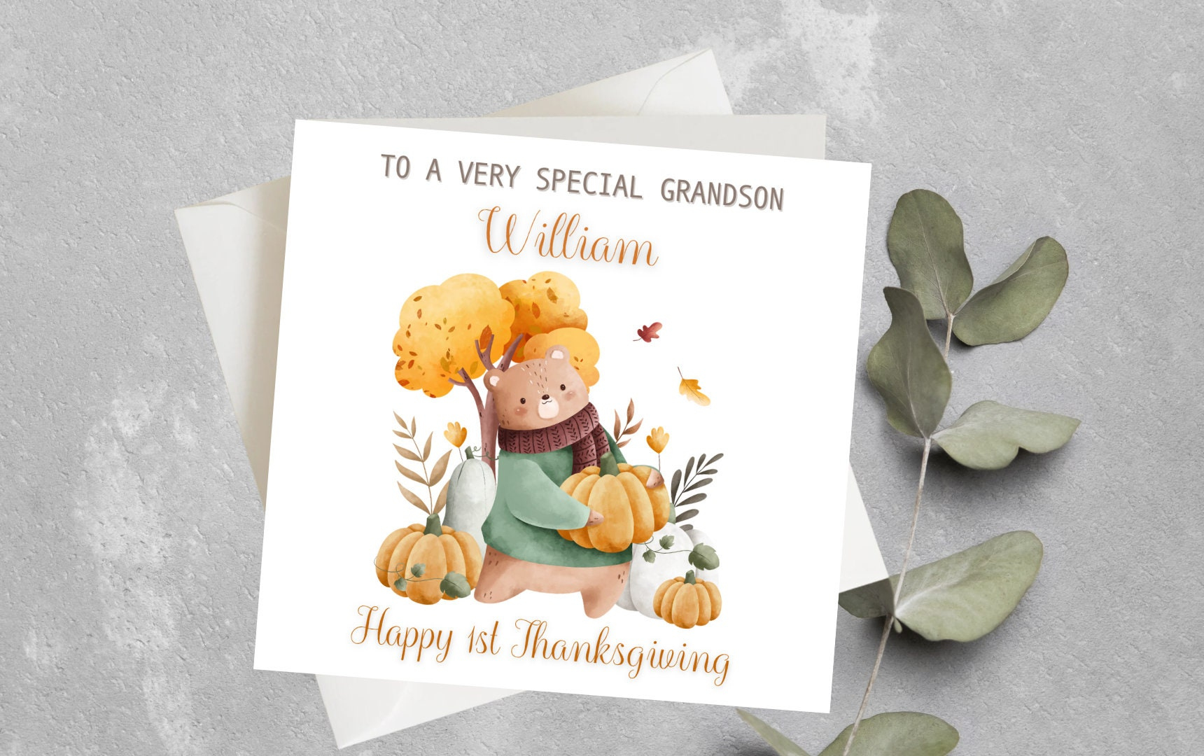 Personalised Thanksgiving Card For Grandson, Granddaughter, 1St for Grandson Thanksgiving Cards