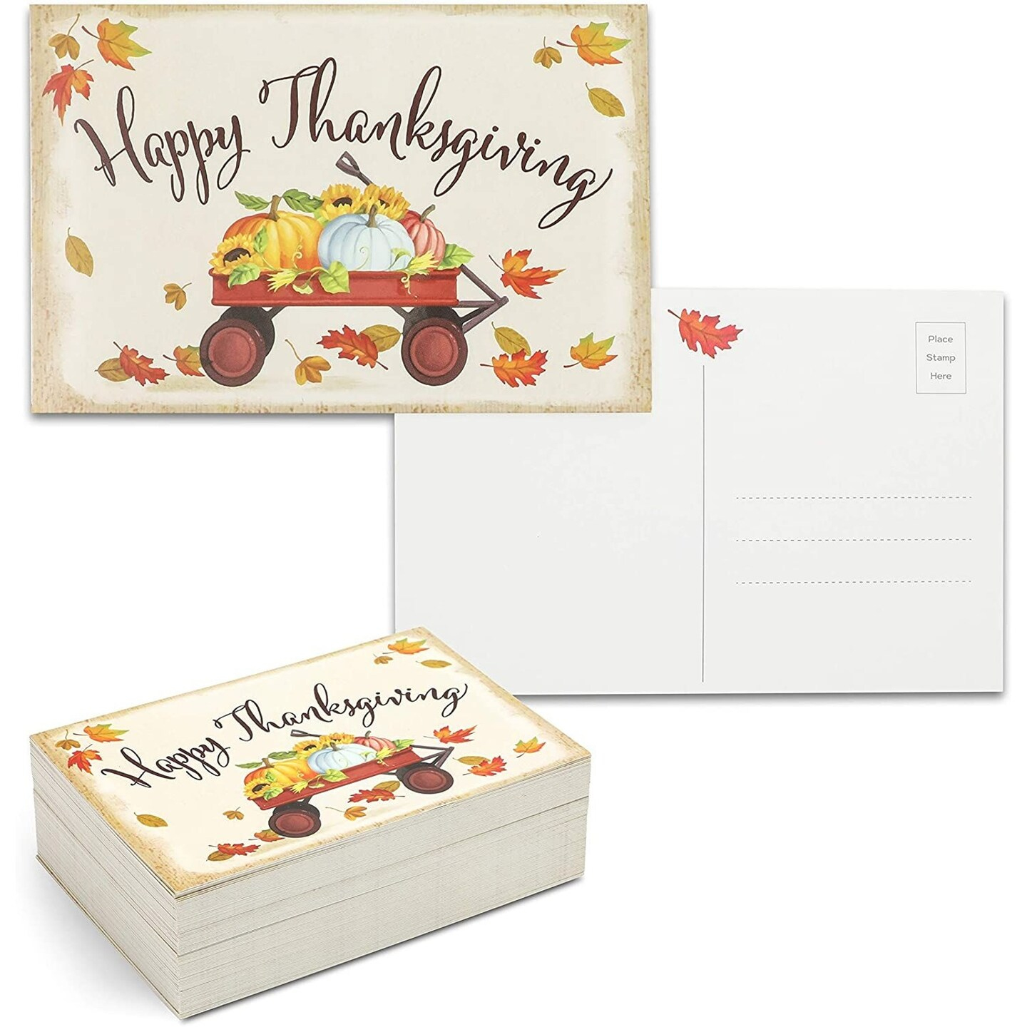 Pipilo Press 96 Pack Thanksgiving Postcards For Fall, Happy Thanksgiving Cards Bulk Set With Wagon, Pumpkin, Maple Leaves Design, Autumn Harvest Blank pertaining to Bulk Thanksgiving Cards