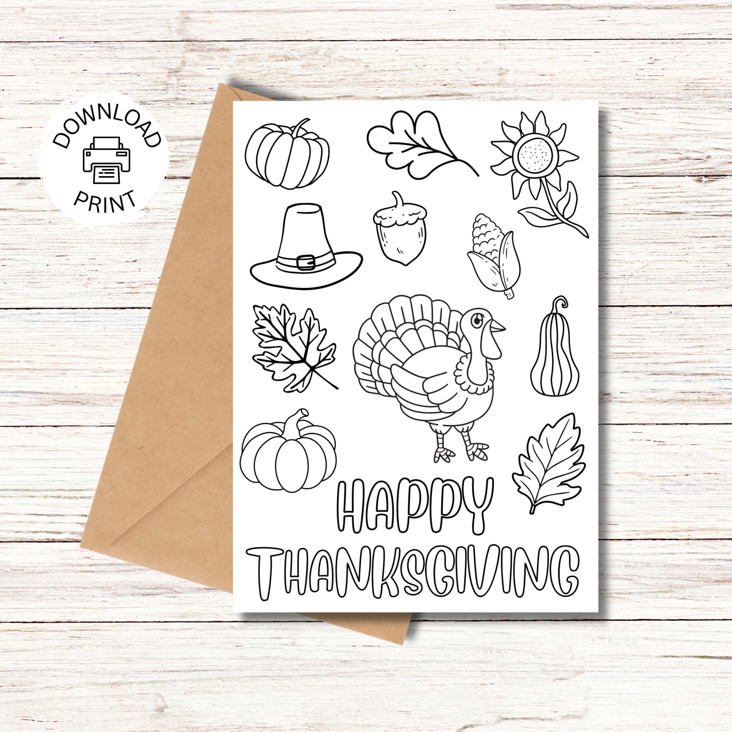 Printable Coloring Card Happy Thanksgiving, Color Your Own Card in Thanksgiving Cards Coloring