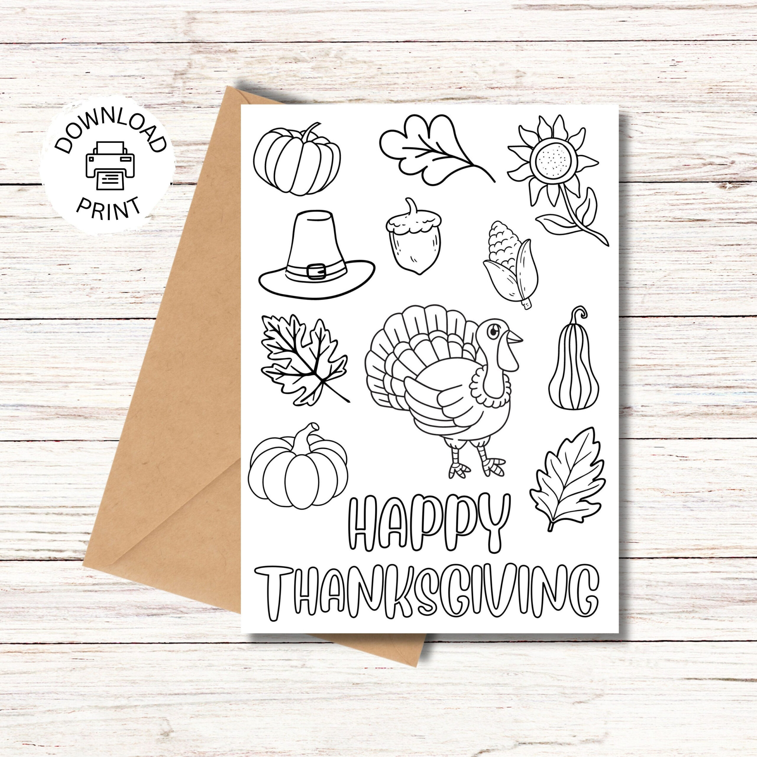 Printable Coloring Card Happy Thanksgiving, Color Your Own Card in Thanksgiving Coloring Cards