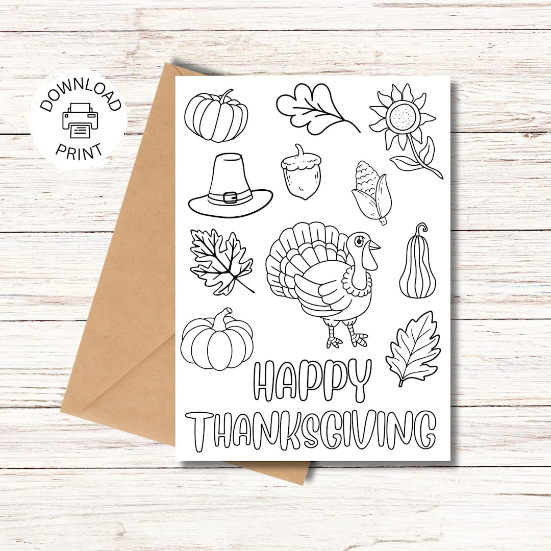 Printable Coloring Card Happy Thanksgiving, Color Your Own Card throughout Print Thanksgiving Cards