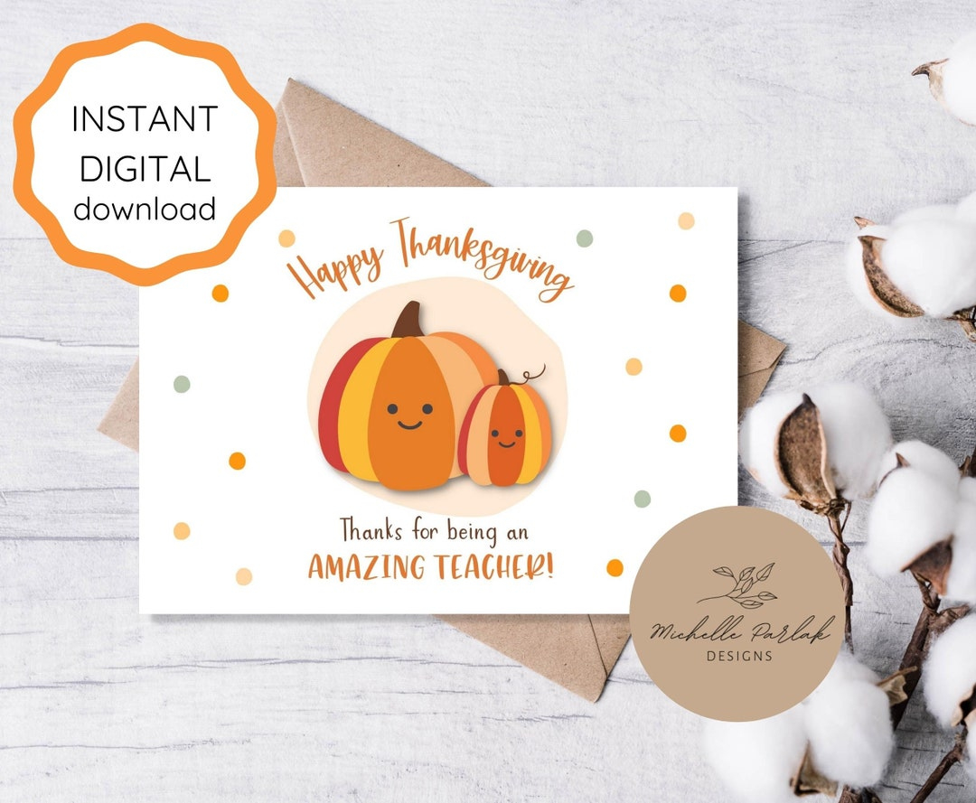 Printable Thanksgiving Card For Teacher Appreciation Fall Theme Appreciation Note Thanksgiving Teacher Gift Holiday Card For Educator - Etsy for Thanksgiving Cards Teacher