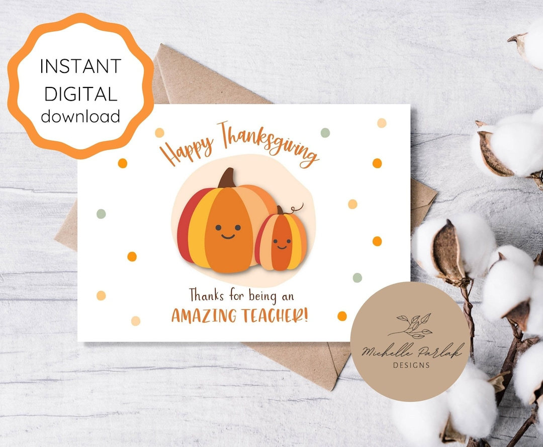 Printable Thanksgiving Card For Teacher Appreciation Fall Theme Appreciation Note Thanksgiving Teacher Gift Holiday Card For Educator - Etsy throughout Teacher Thanksgiving Cards