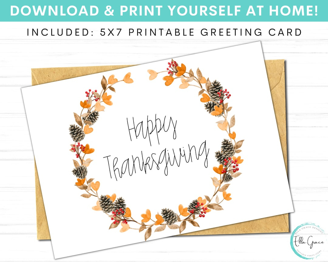 Printable Thanksgiving Card, Instant Download, Pdf, Autumn pertaining to Blank Thanksgiving Cards