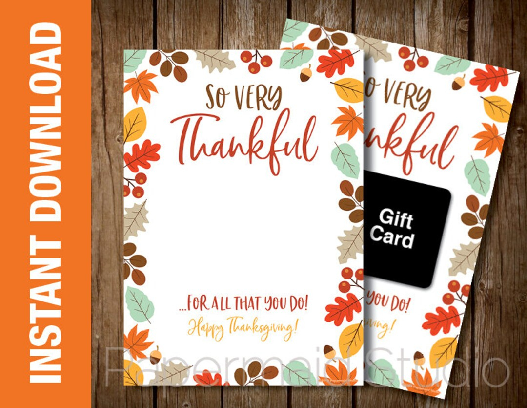 Printable Thanksgiving Gift Card Holder Thanksgiving Card Thank for Gift Cards Thanksgiving