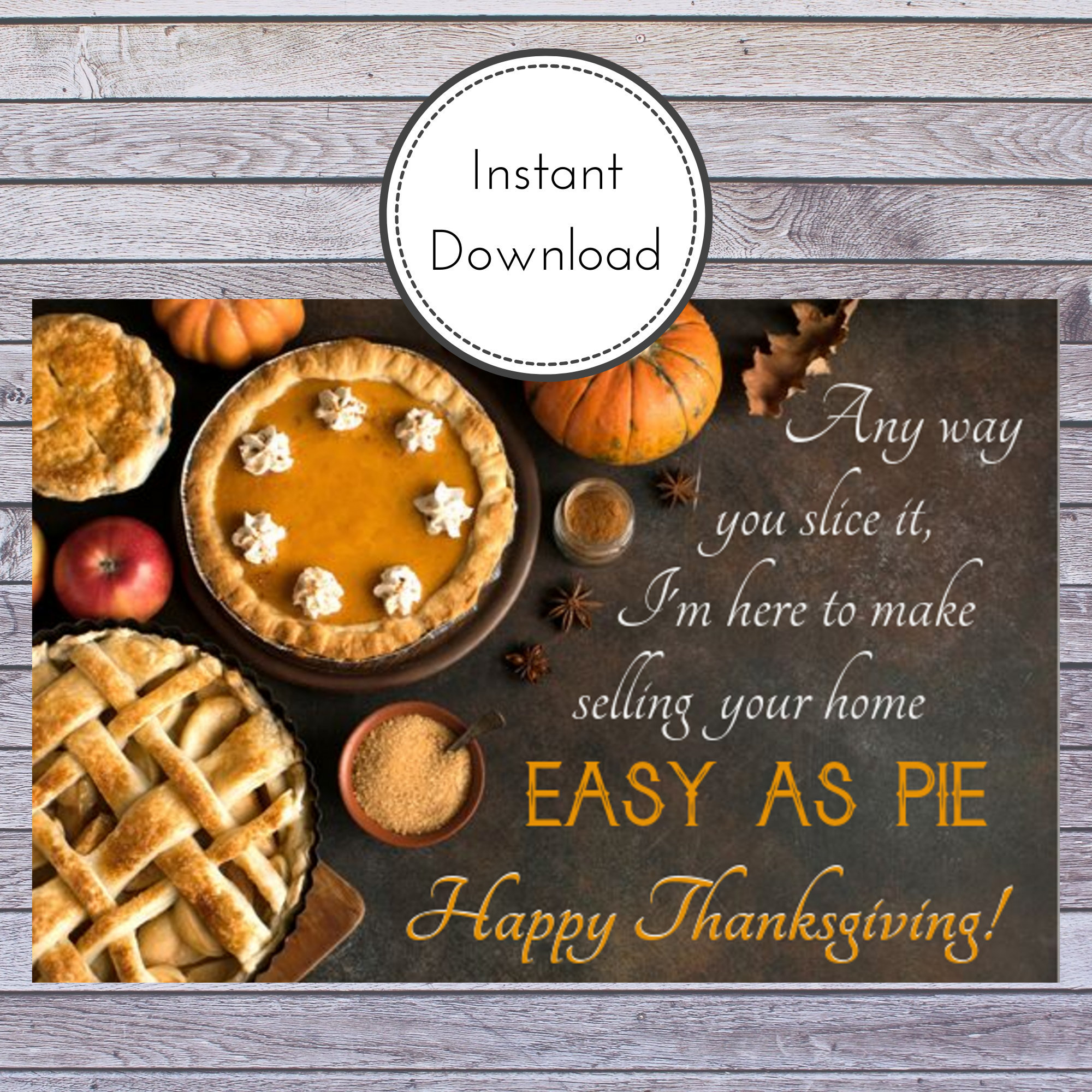 Real Estate Thanksgiving Pie Postcard Tag Label Instant Download intended for Thanksgiving Cards From Realtors