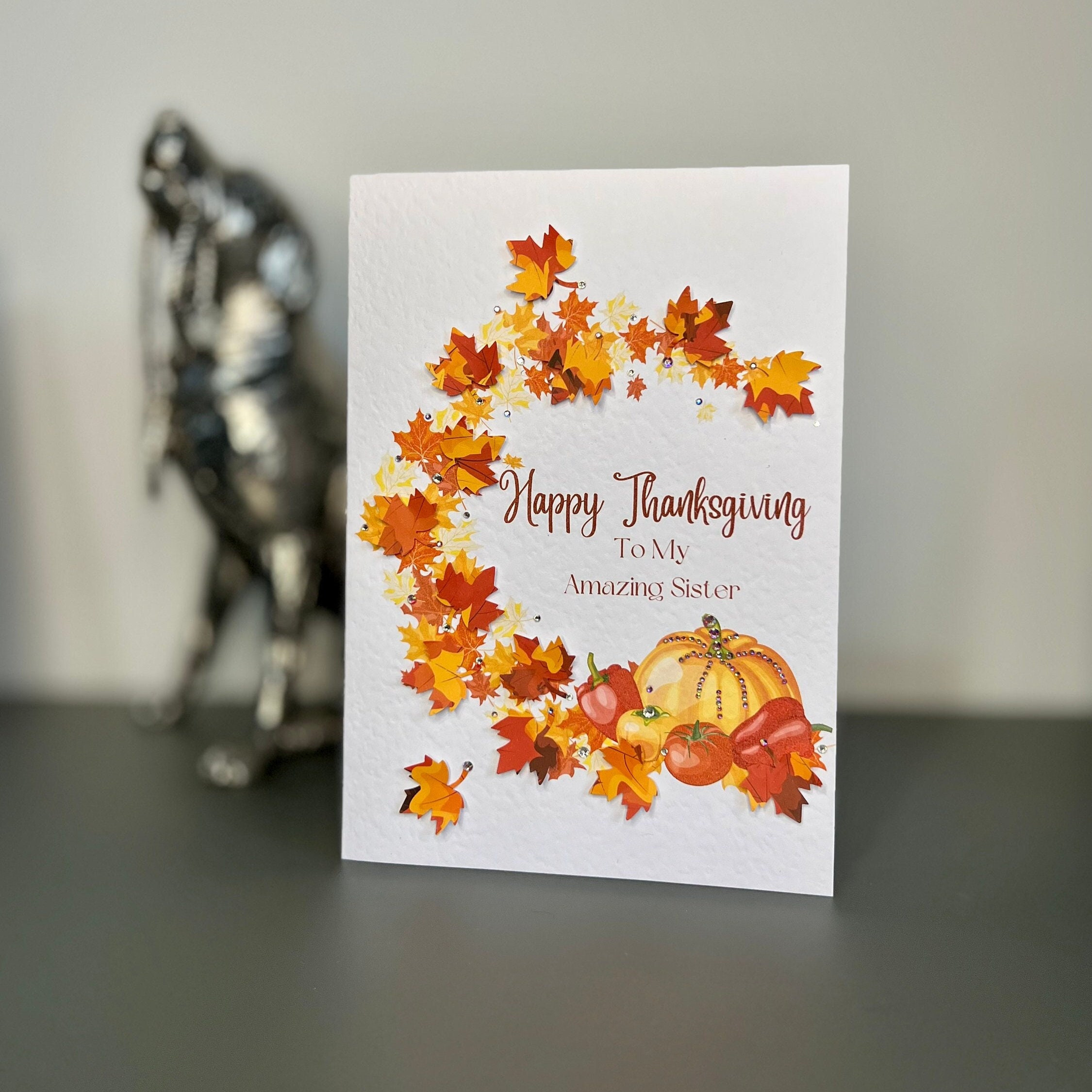 Sister Thanksgiving Card, Happy Thanksgiving Card With 3D Leaves for Thanksgiving Handmade Cards