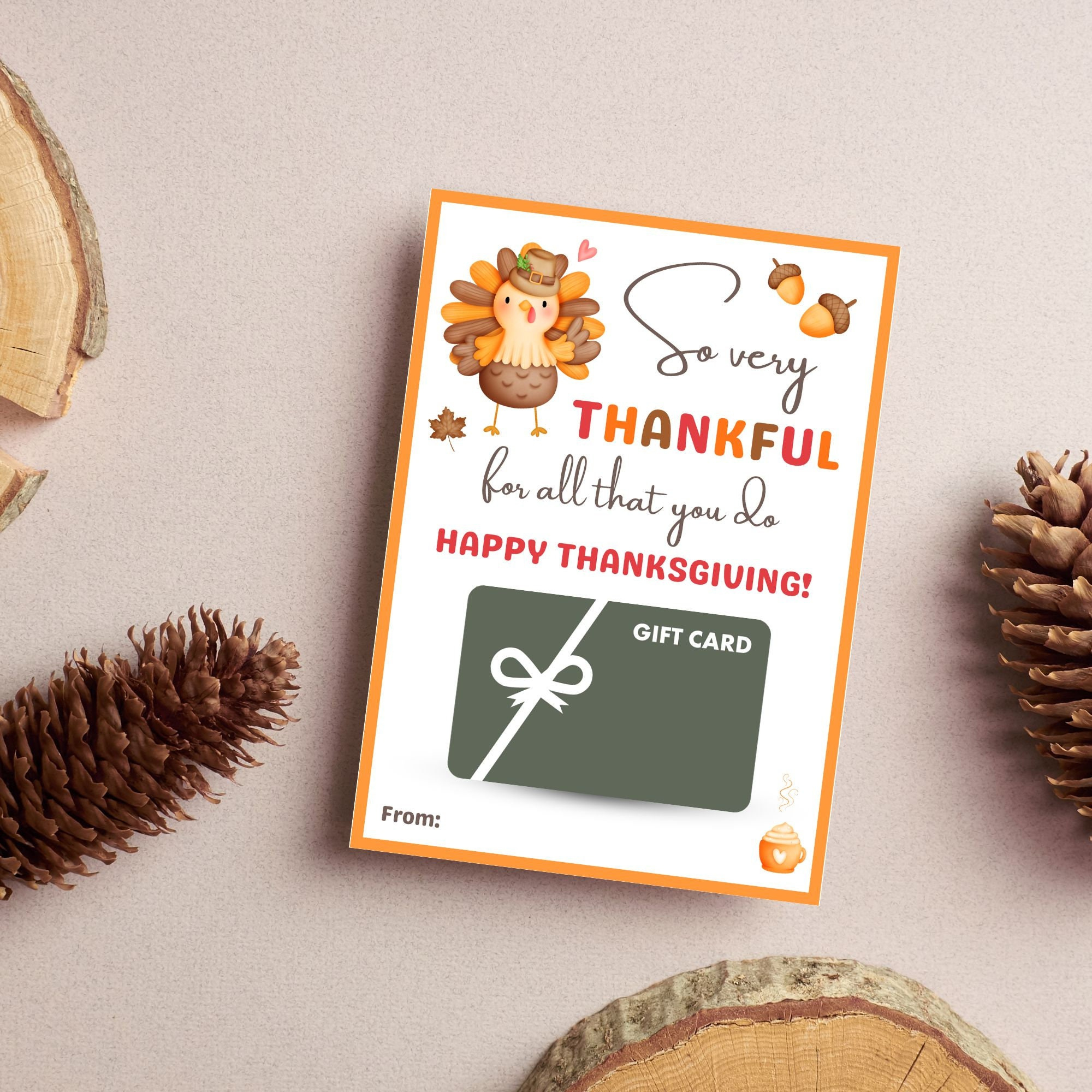 Thankful For You, Instant Download, Printable Gift Card Holder for Gift Cards For Thanksgiving