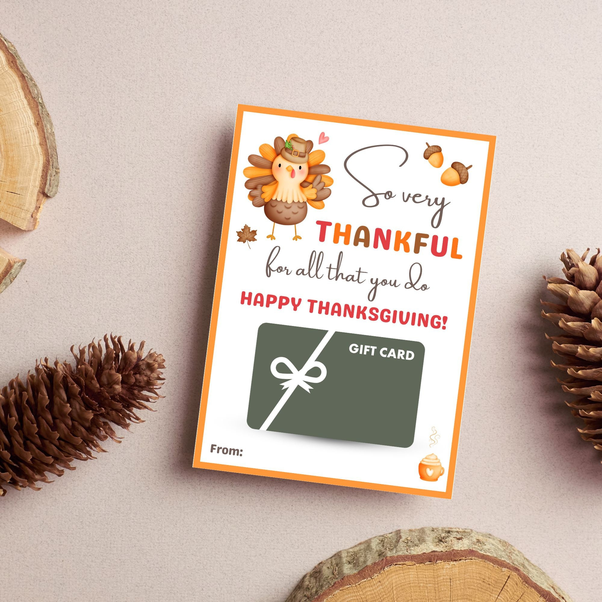 Thankful For You, Instant Download, Printable Gift Card Holder for Thanksgiving Gift Cards