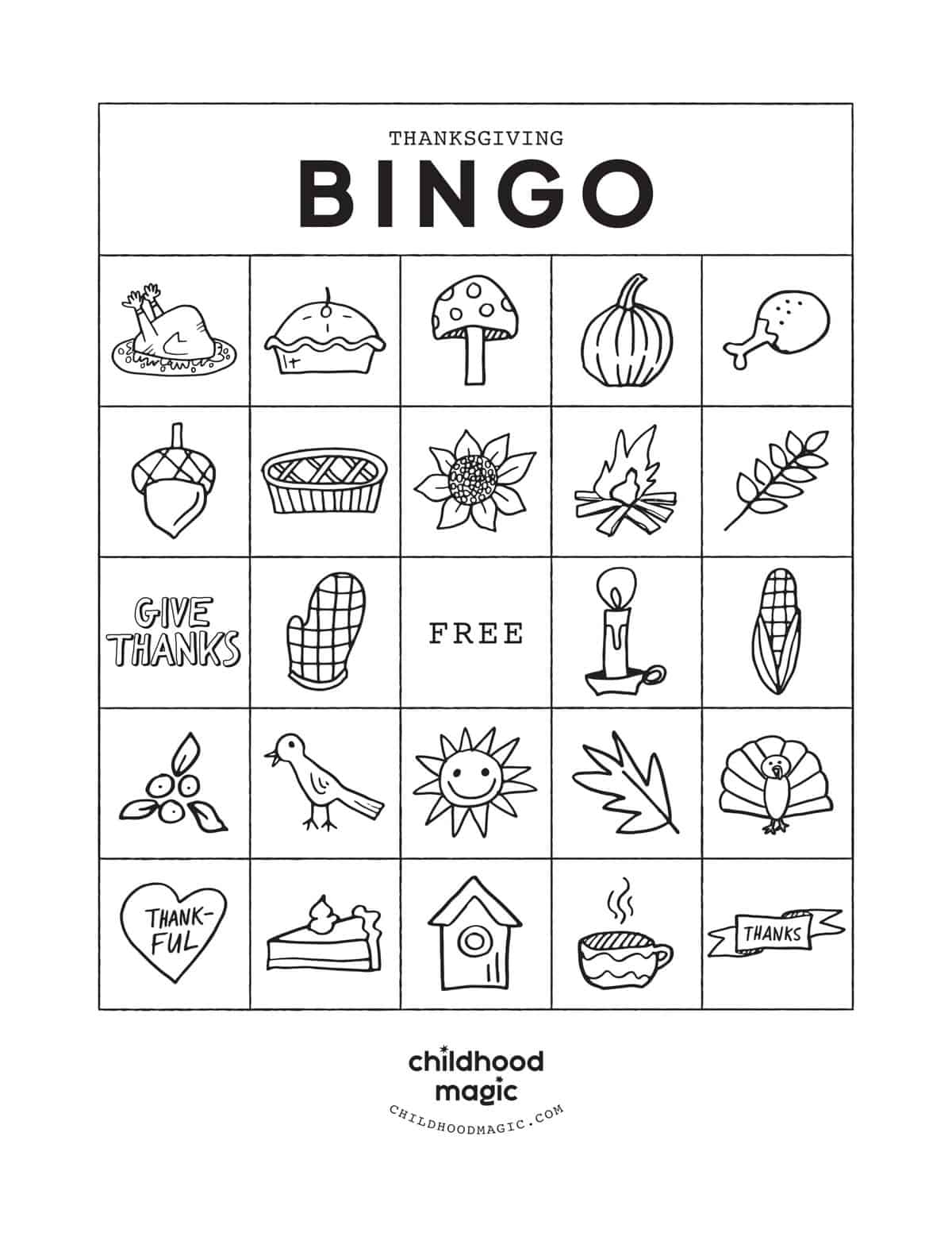 Thanksgiving Bingo - Childhood Magic for Thanksgiving Day Bingo Cards