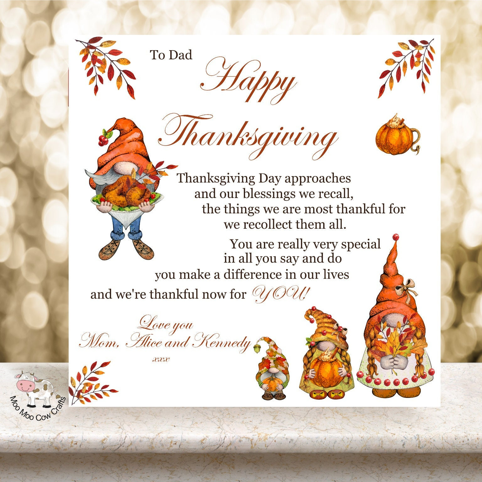 Thanksgiving Card For Dad, Mom, Grandma, Granddad, Family, Friend throughout Saying For Thanksgiving Cards