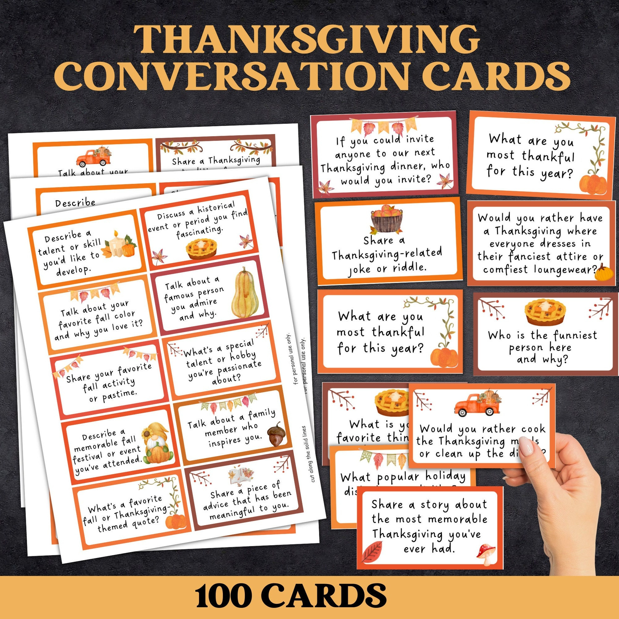 Thanksgiving Conversation Cards, Conversation Starter, Family pertaining to Thanksgiving Dinner Conversation Cards