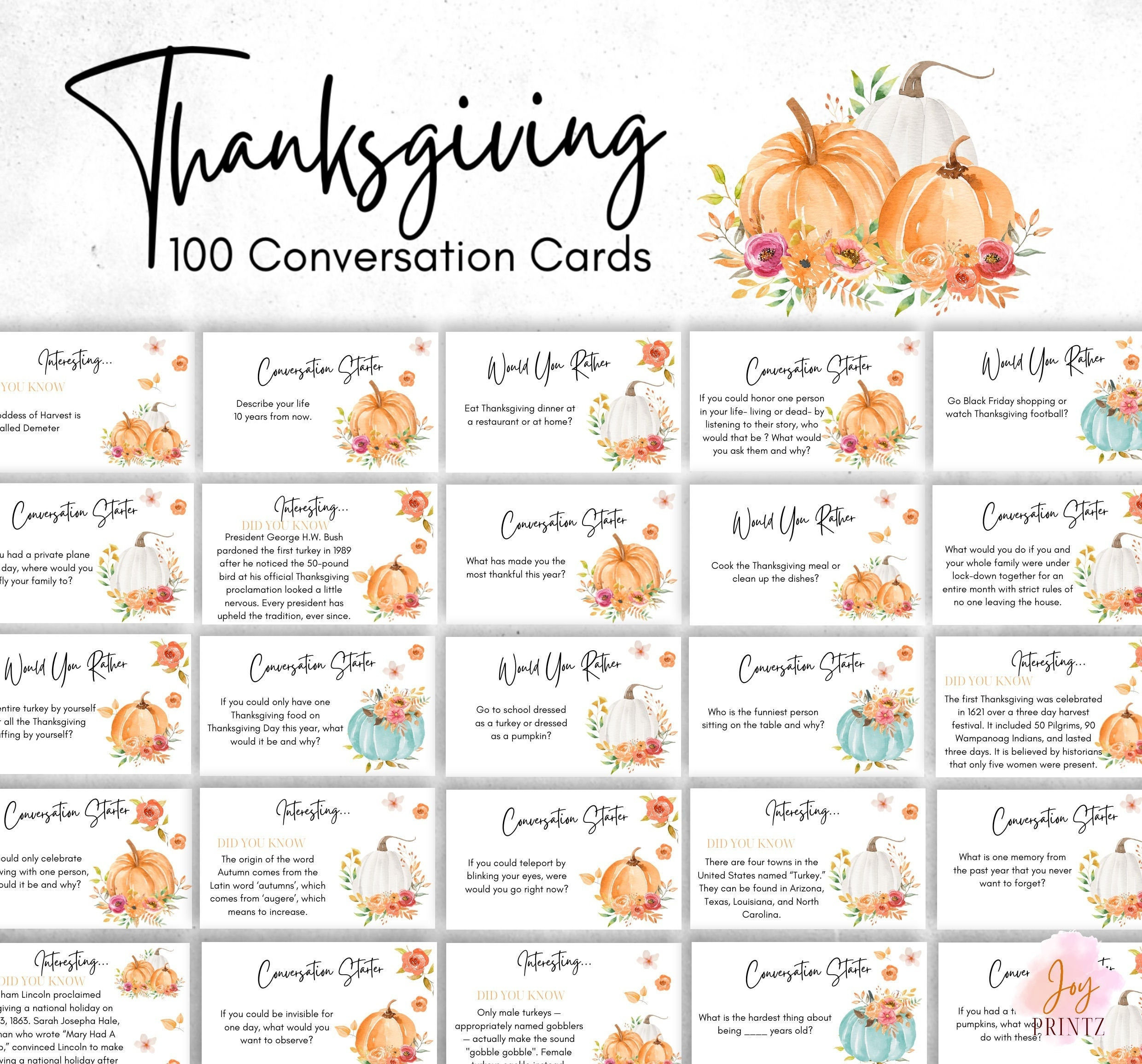 Thanksgiving Conversation Cards Family Friendly Thanksgiving for Thanksgiving Conversation Cards