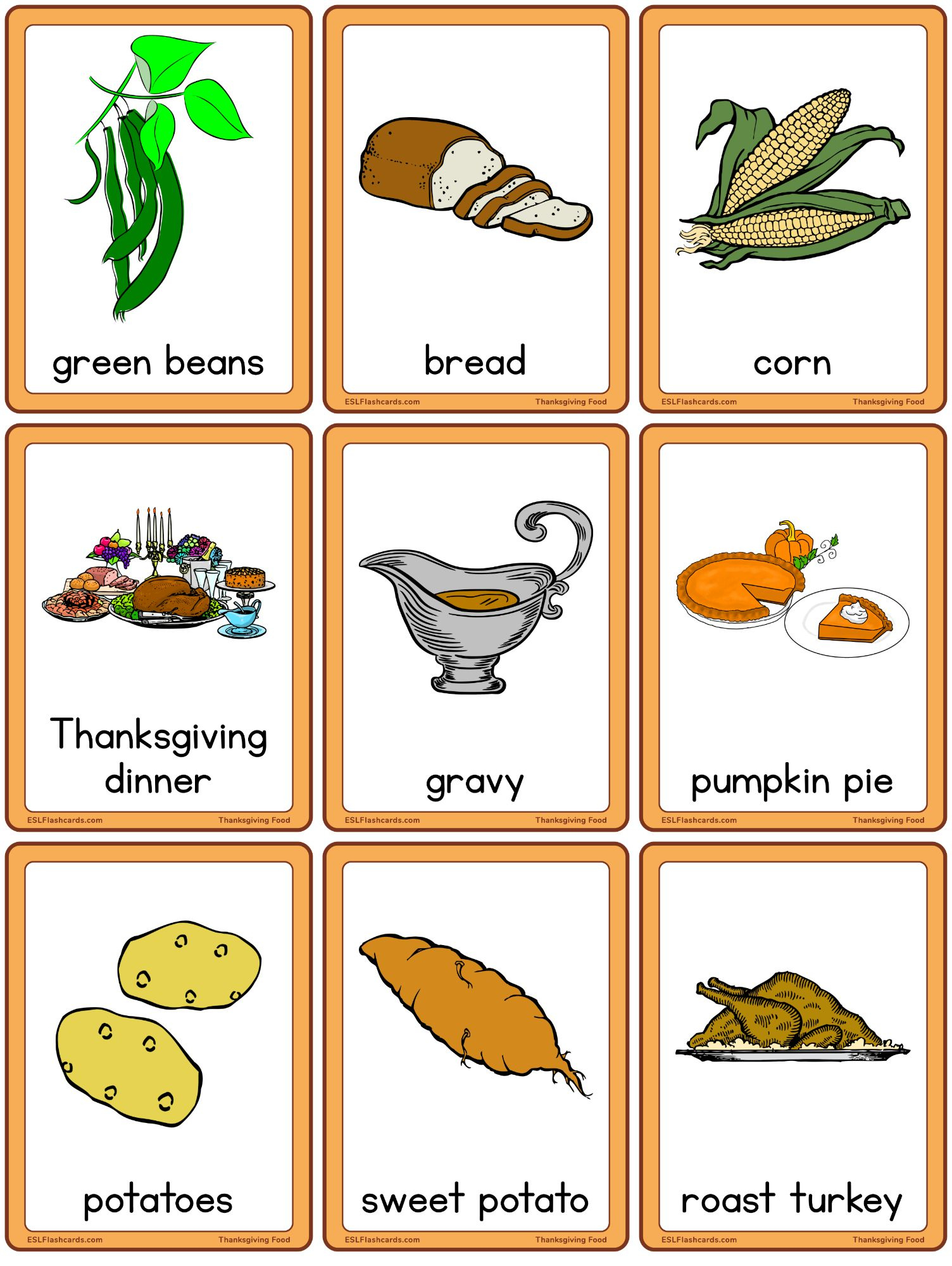 Thanksgiving Food – Esl Flashcards inside Thanksgiving Food Cards