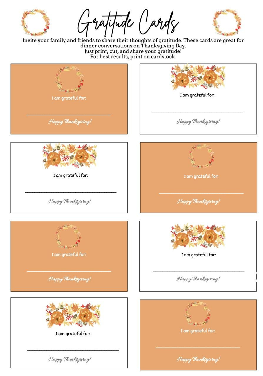 Thanksgiving Gratitude Cards - Etsy in Thanksgiving Gratitude Cards