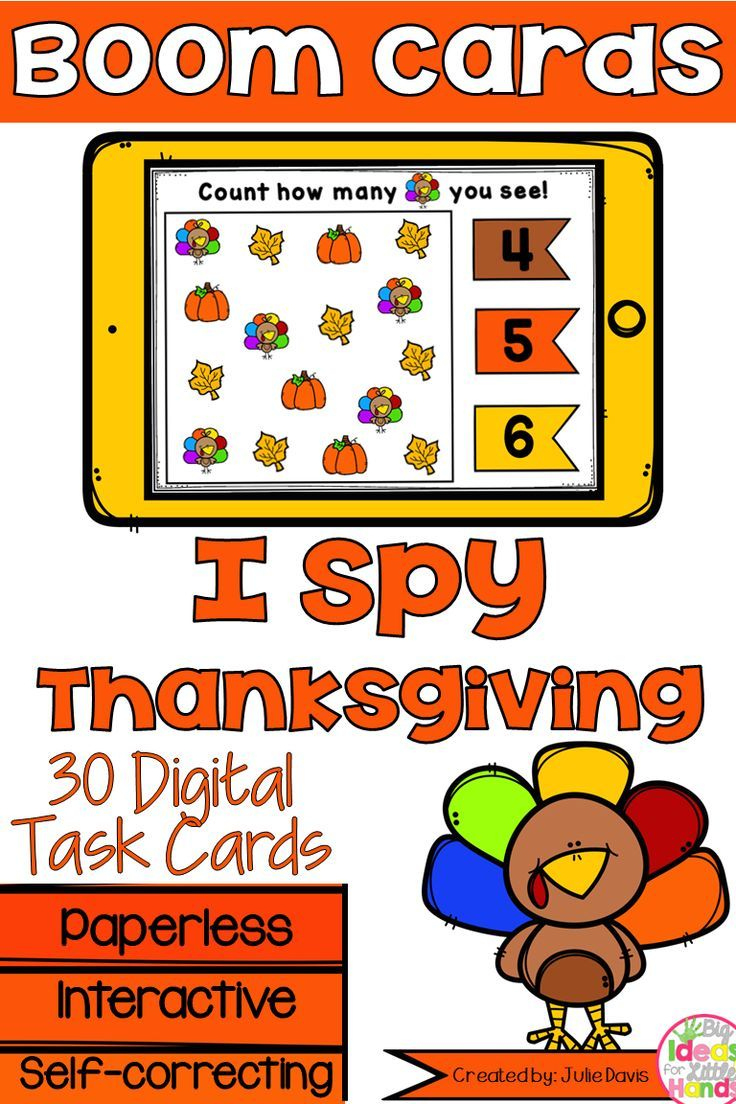 Thanksgiving Kindergarten Math Games | Counting Boom Cards with Thanksgiving Boom Cards