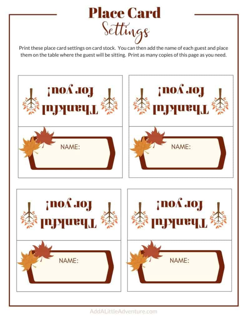 Thanksgiving Place Cards Printable - Diy Template - Add A Little for Free Printable Thanksgiving Name Cards