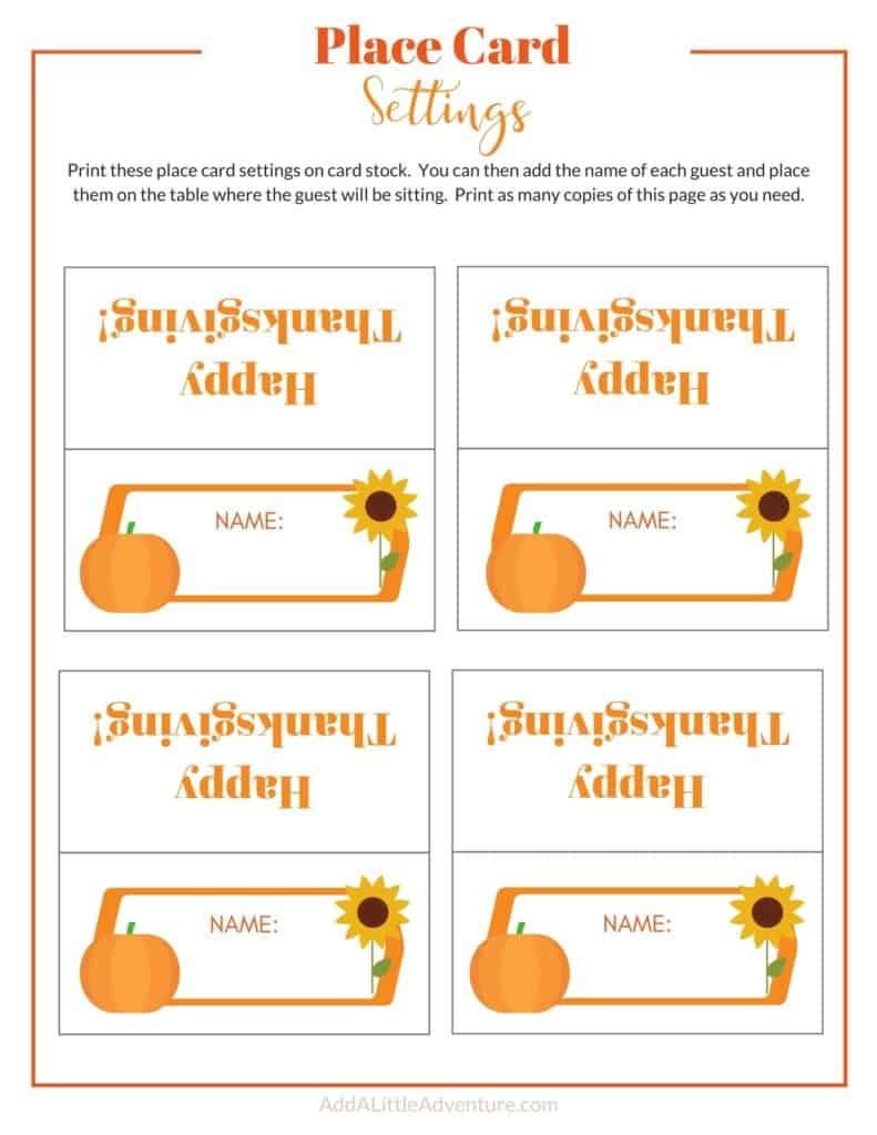 Thanksgiving Place Cards Printable - Diy Template - Add A Little with regard to Thanksgiving Table Cards Templates