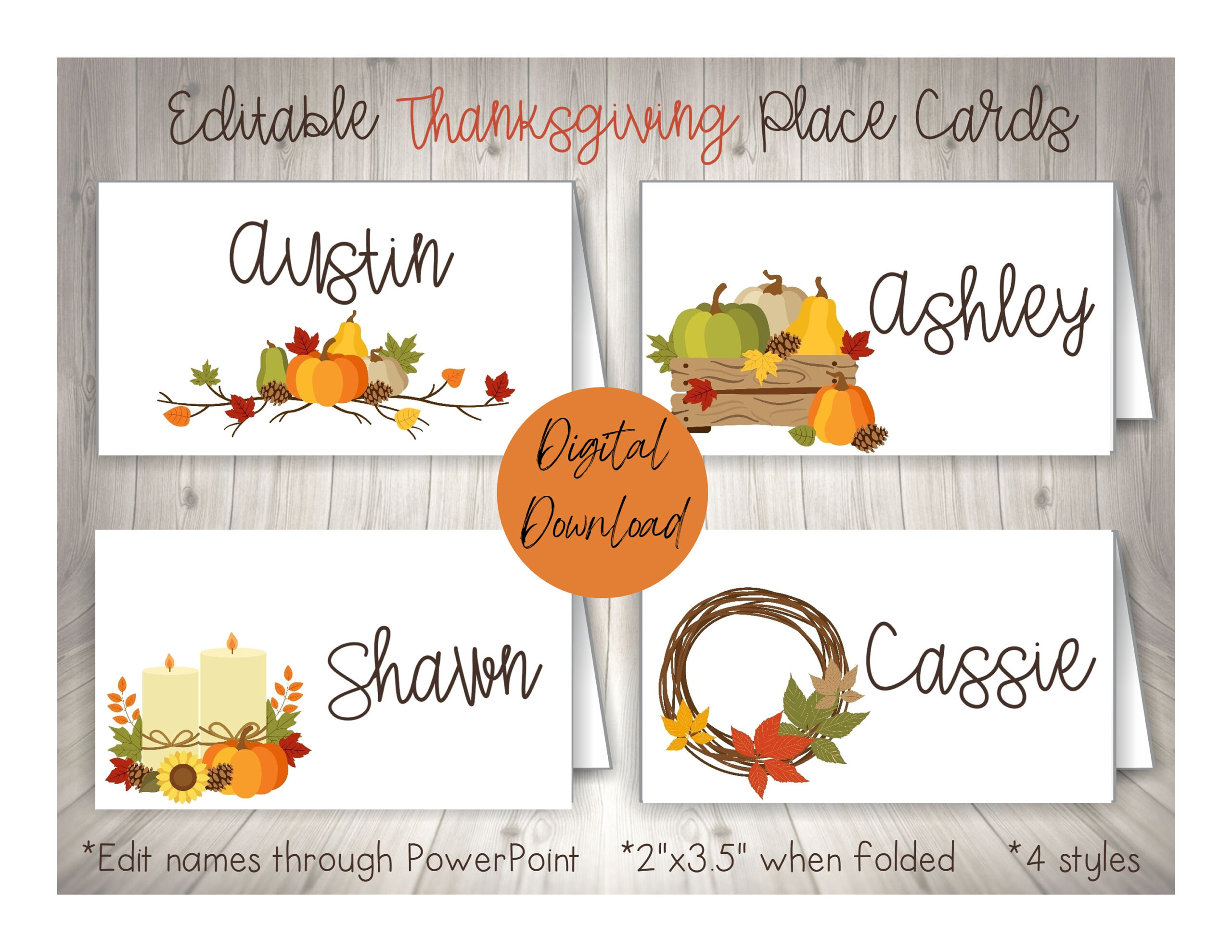 Thanksgiving Place Cards, Thanksgiving Food Labels, Printable Fall for Name Place Cards For Thanksgiving