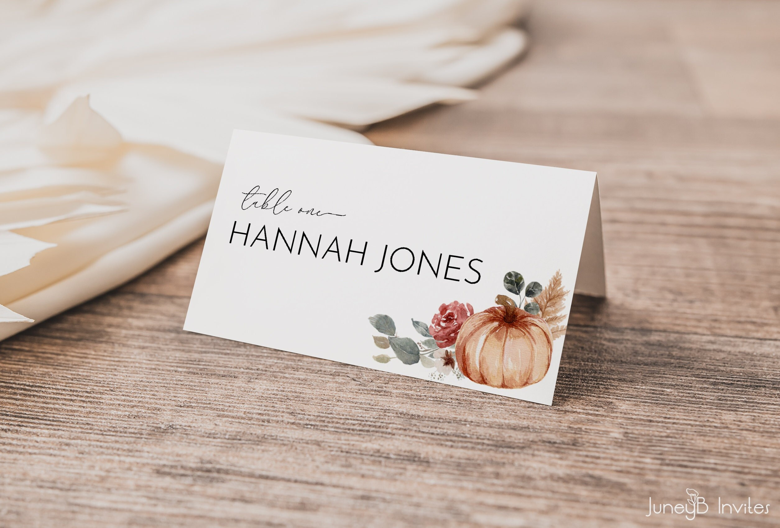 Thanksgiving Place Cards Watercolor Pumpkin Escort Card Place Card with Personalized Thanksgiving Place Cards