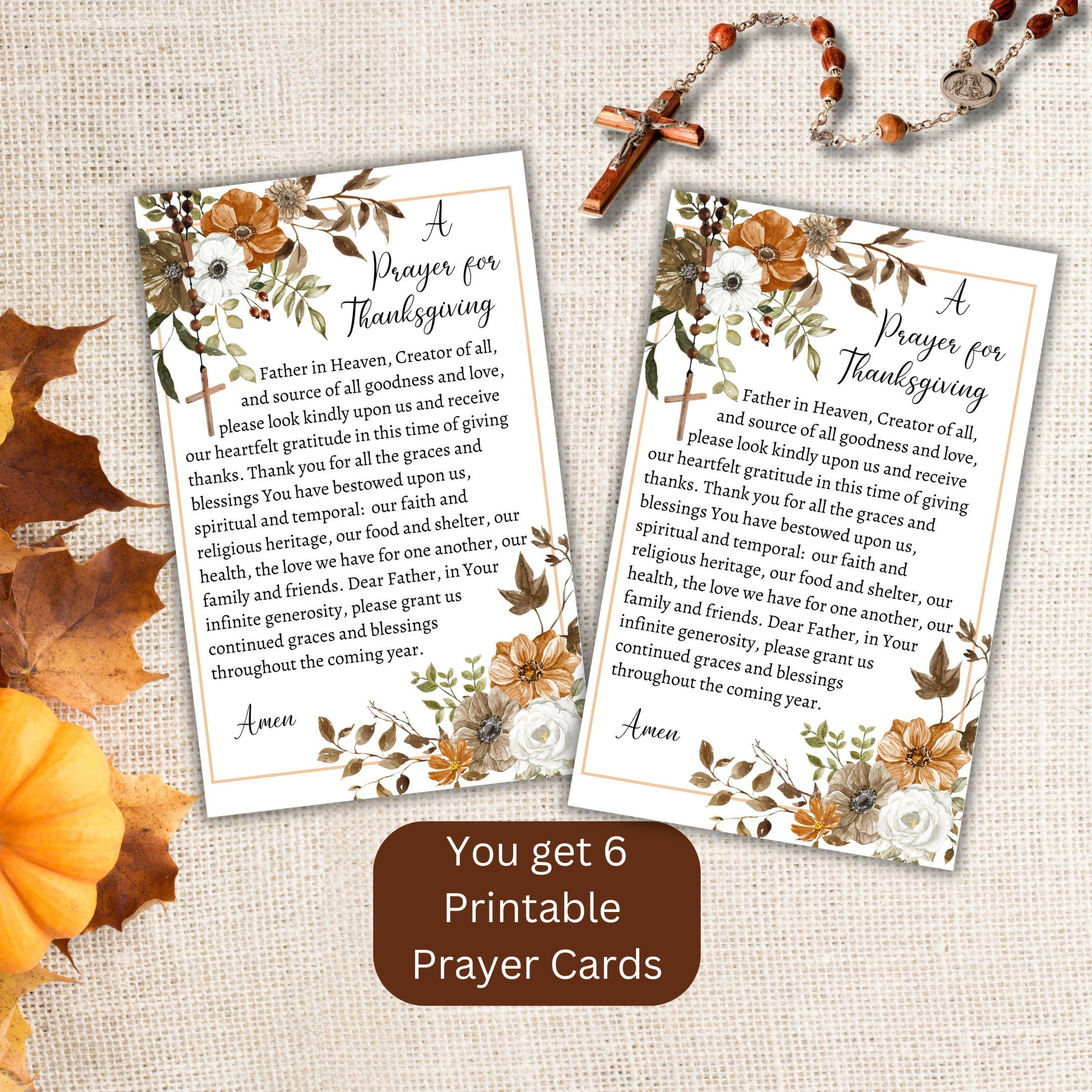 Thanksgiving Printable Prayer Cards, Catholic Prayer Card, Prayer with Thanksgiving Prayer Cards