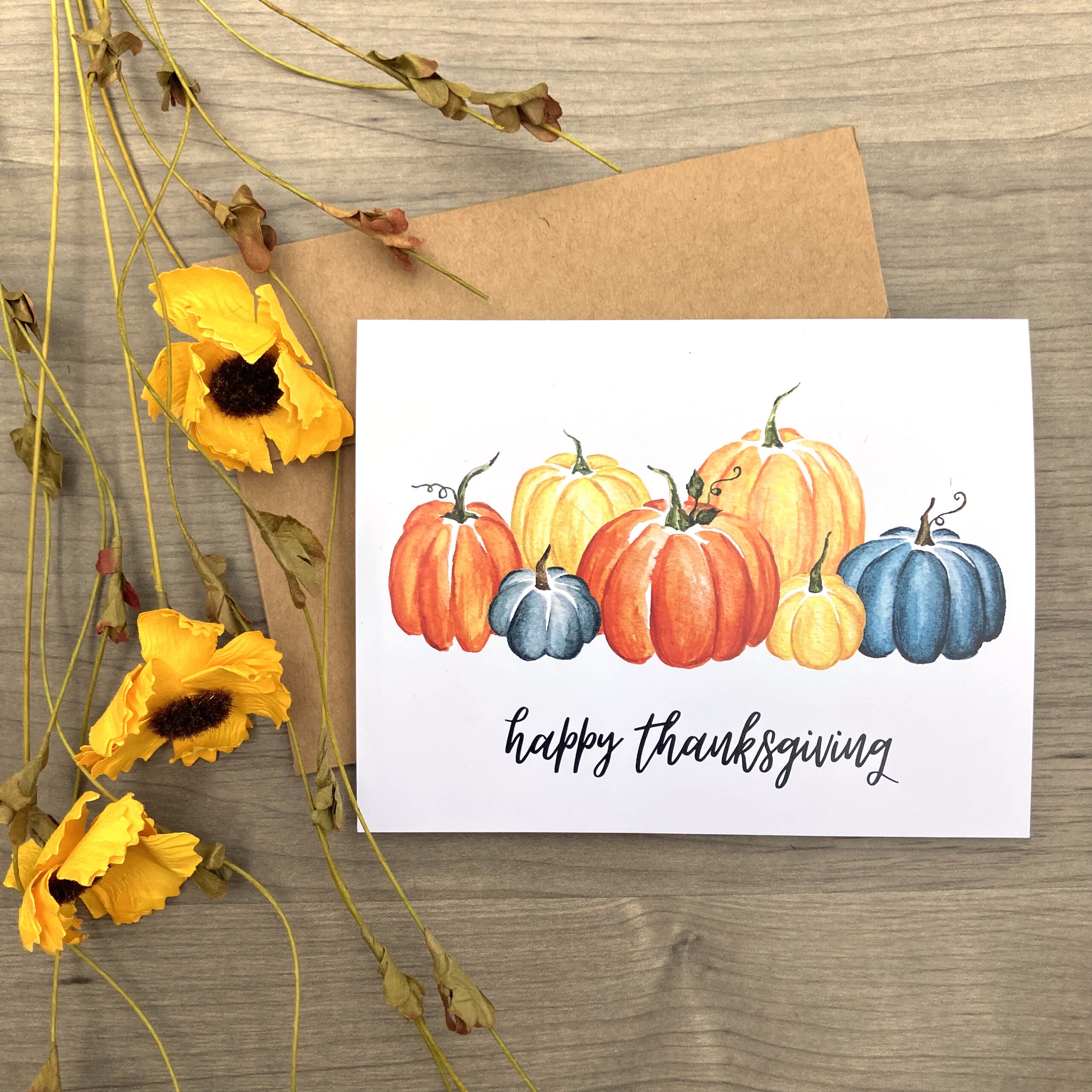 Thanksgiving Pumpkin Card, Thanksgiving Watercolor Cards, Autumn for Thanksgiving Watercolor Cards