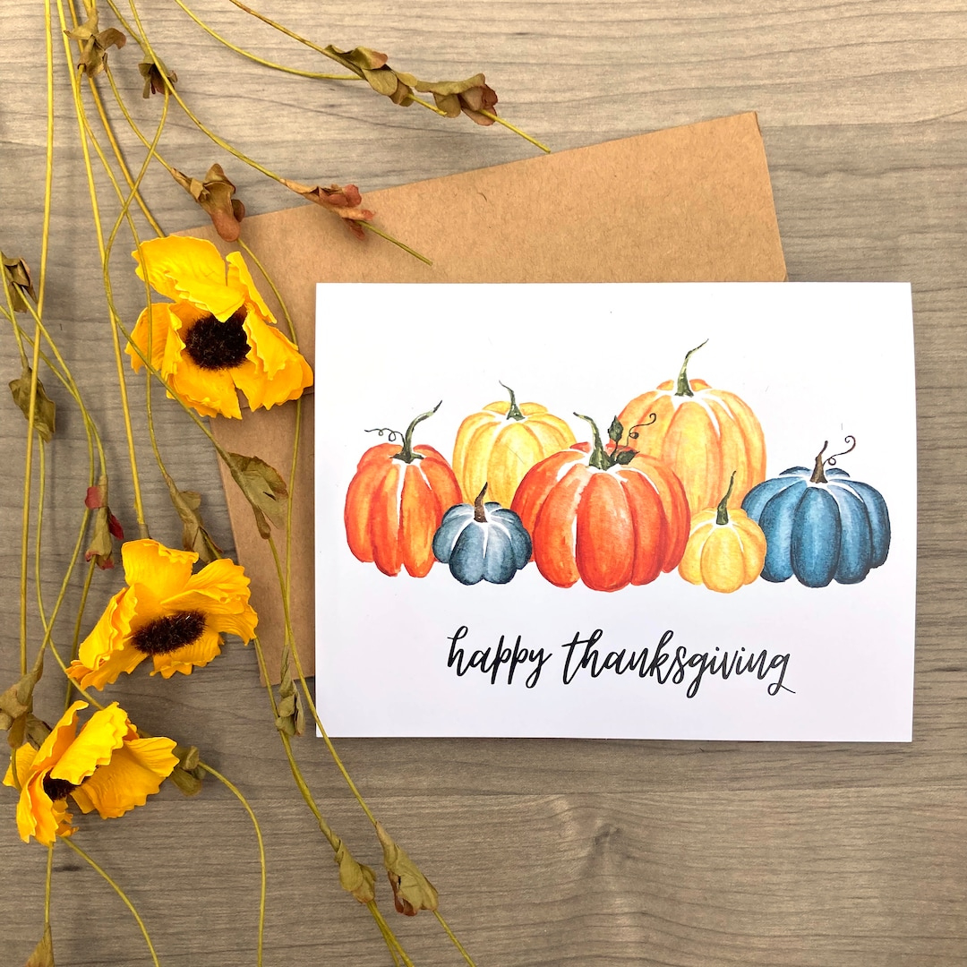 Thanksgiving Pumpkin Card, Thanksgiving Watercolor Cards, Autumn pertaining to Watercolor Thanksgiving Cards