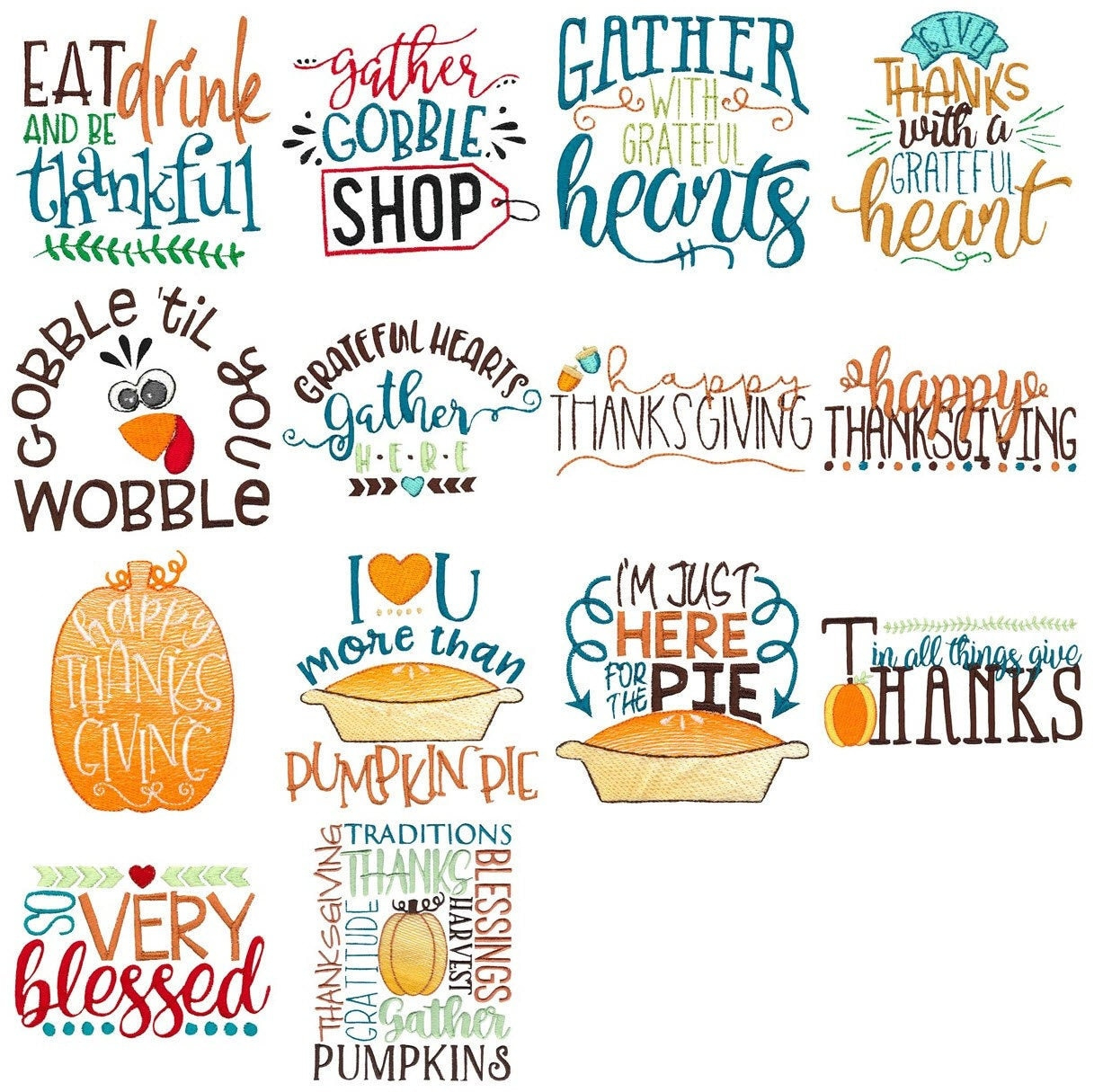 Thanksgiving Sayings 14 Machine Embroidery Designs Multiple Sizes inside Phrases For Thanksgiving Cards