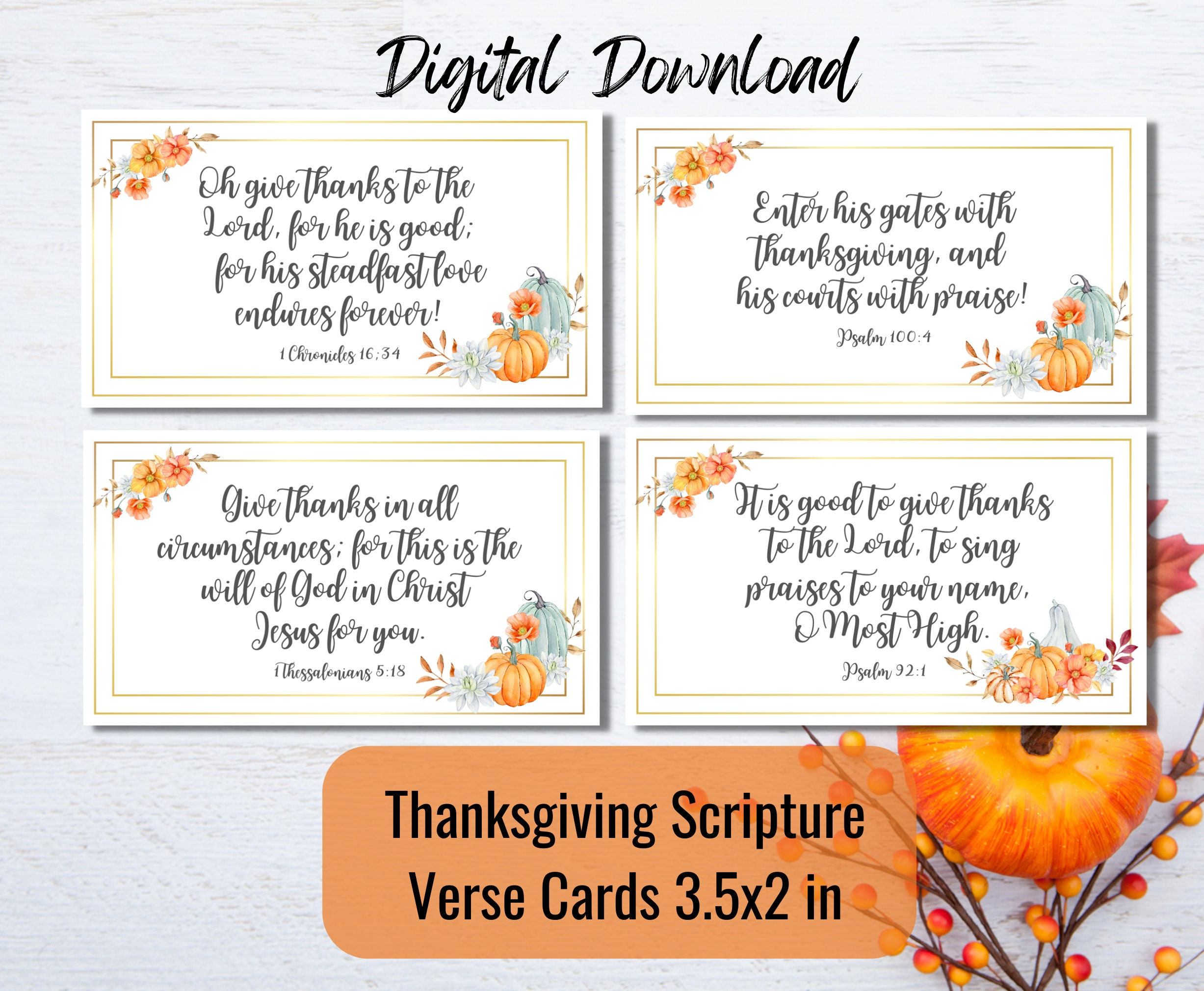 Thanksgiving Scripture Verse Printable Cards, Digital Download with Cards Verses For Thanksgiving