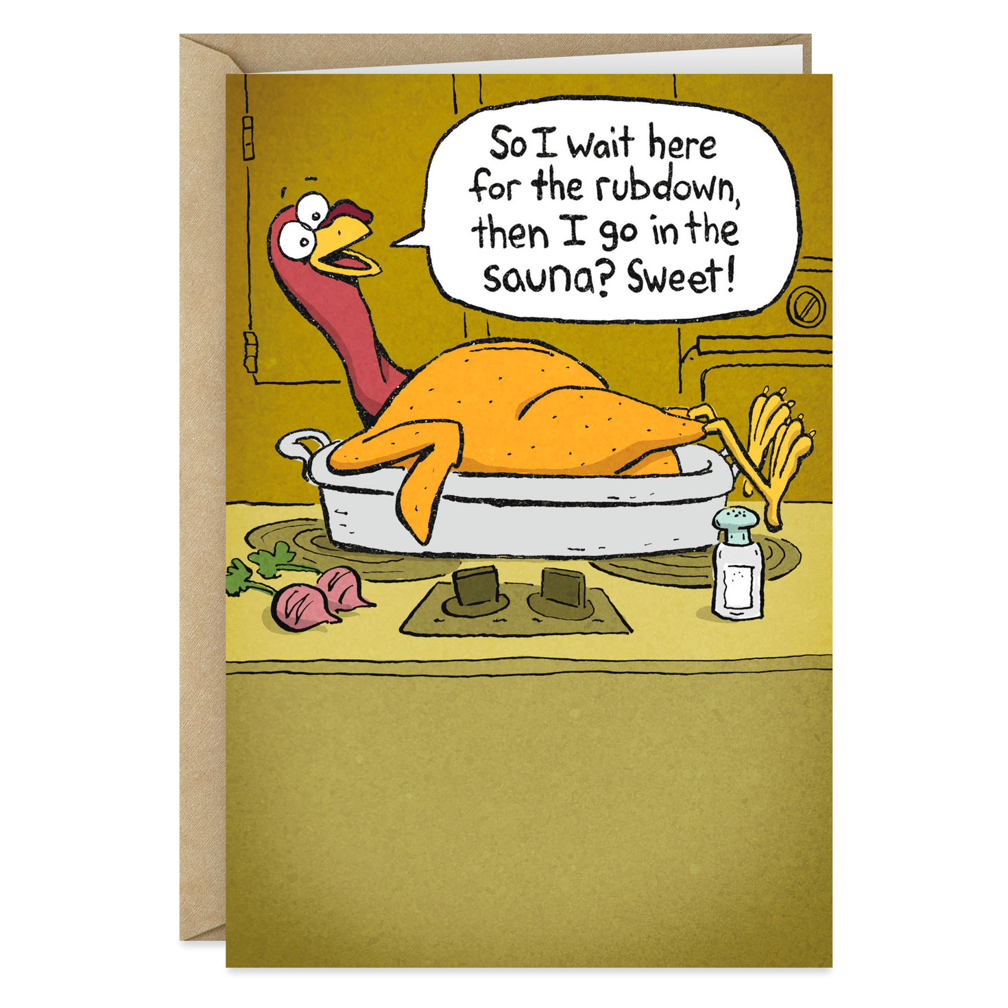 Turkey Rubdown And Sauna Funny Thanksgiving Card - Greeting Cards in Thanksgiving Cards Humorous