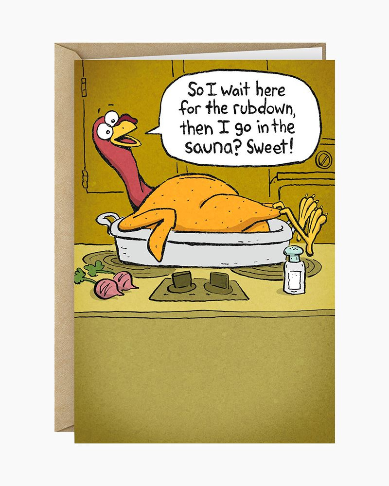 Turkey Rubdown And Sauna Funny Thanksgiving Card in Funny Thanksgiving Cards Messages